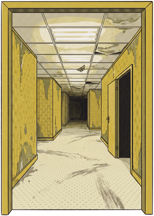 Yellow Liminal Hallway Endless Corridor Riso Tee