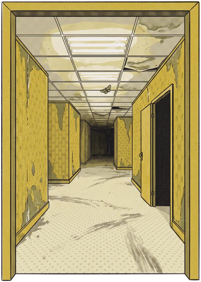 Yellow Liminal Hallway Endless Corridor Riso Tee