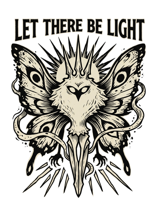 Moth Goddess Blackwork Linocut Let There Be Light Tee