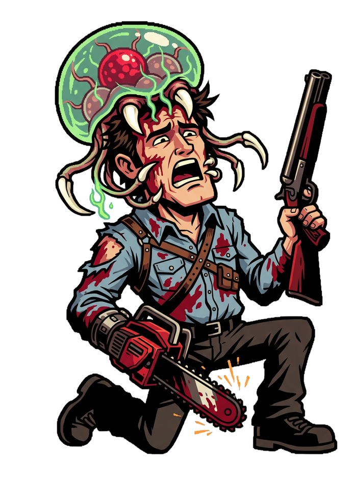 Cabin Horror Survivor vs Space Parasite Pixel Tee