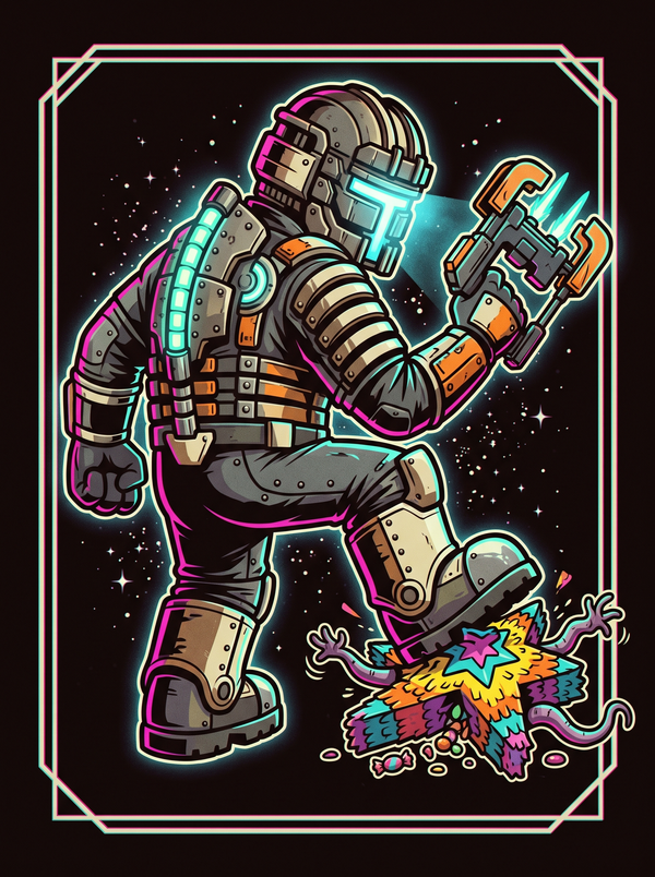 Haunted Space Engineer Piñata Stomp Neon Noir Tee