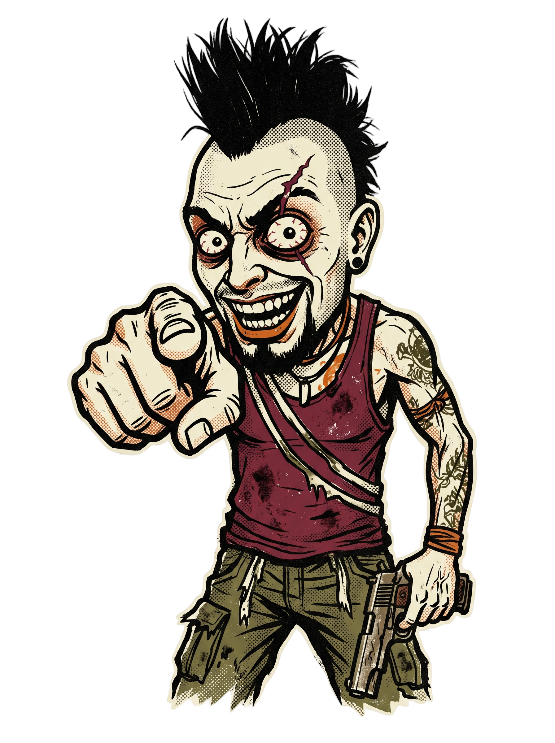 Unhinged Jungle Warlord Punk Caricature Tee