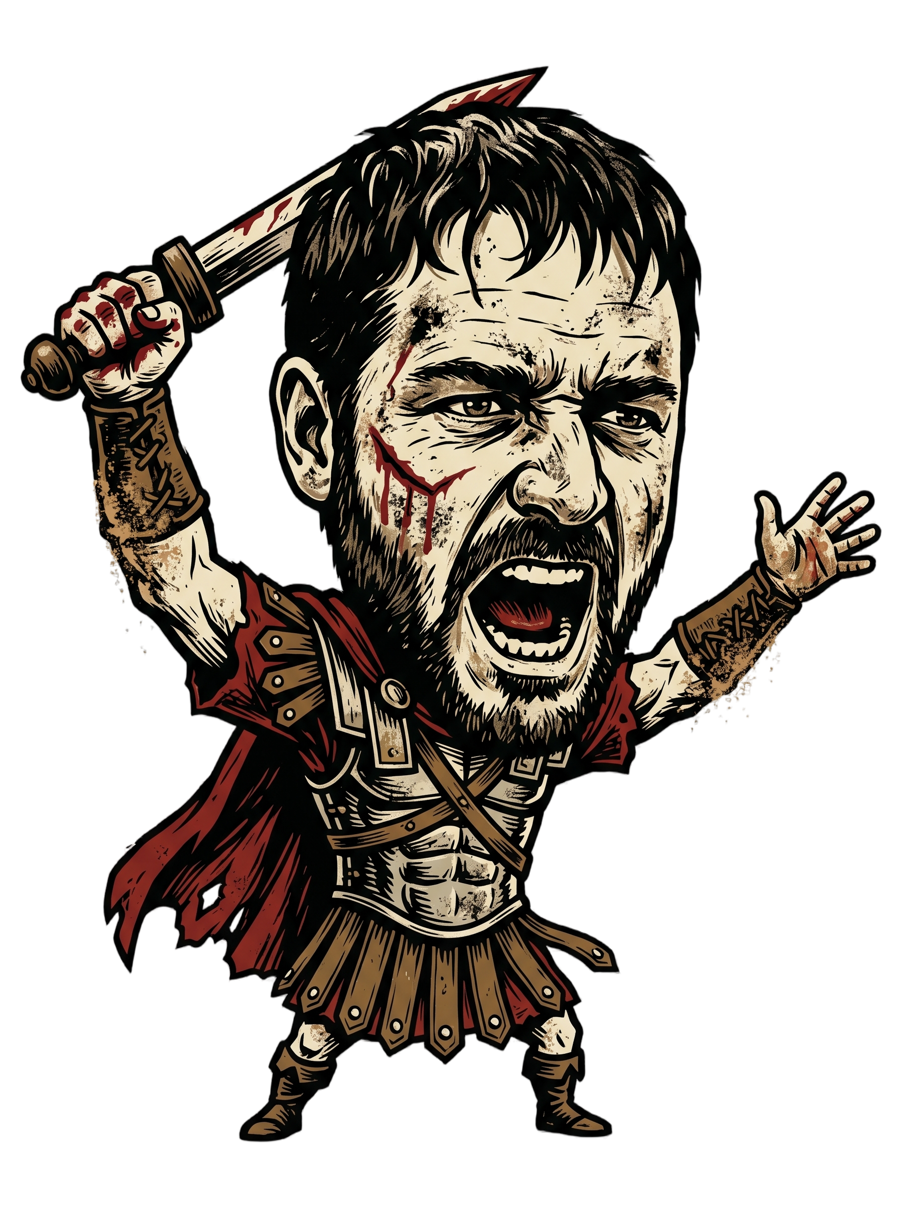 Arena Champion Woodcut Roman Warrior Roar Tee