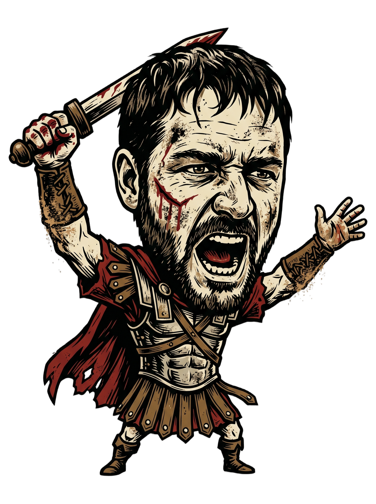 Arena Champion Woodcut Roman Warrior Roar Tee