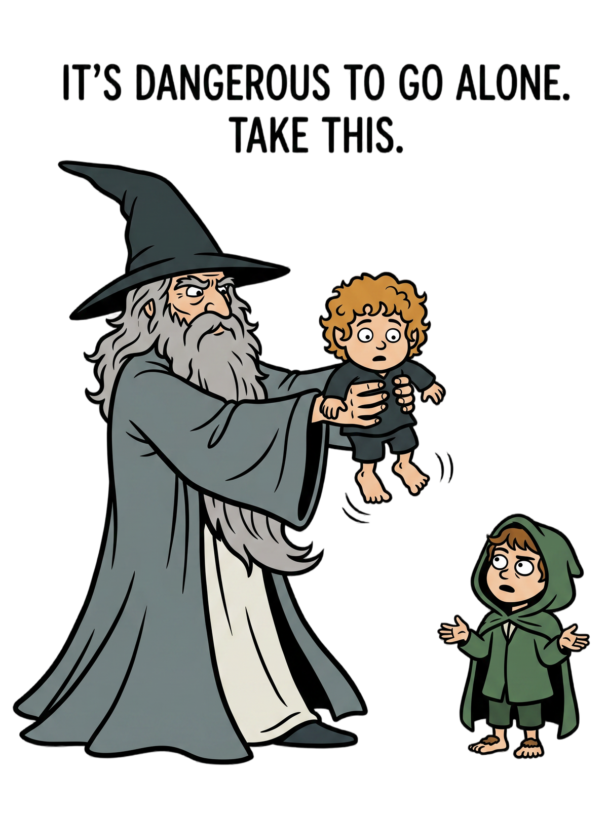 Wizard Hands Off Tiny Hobbit Fantasy Parody Tee — Premium Tee