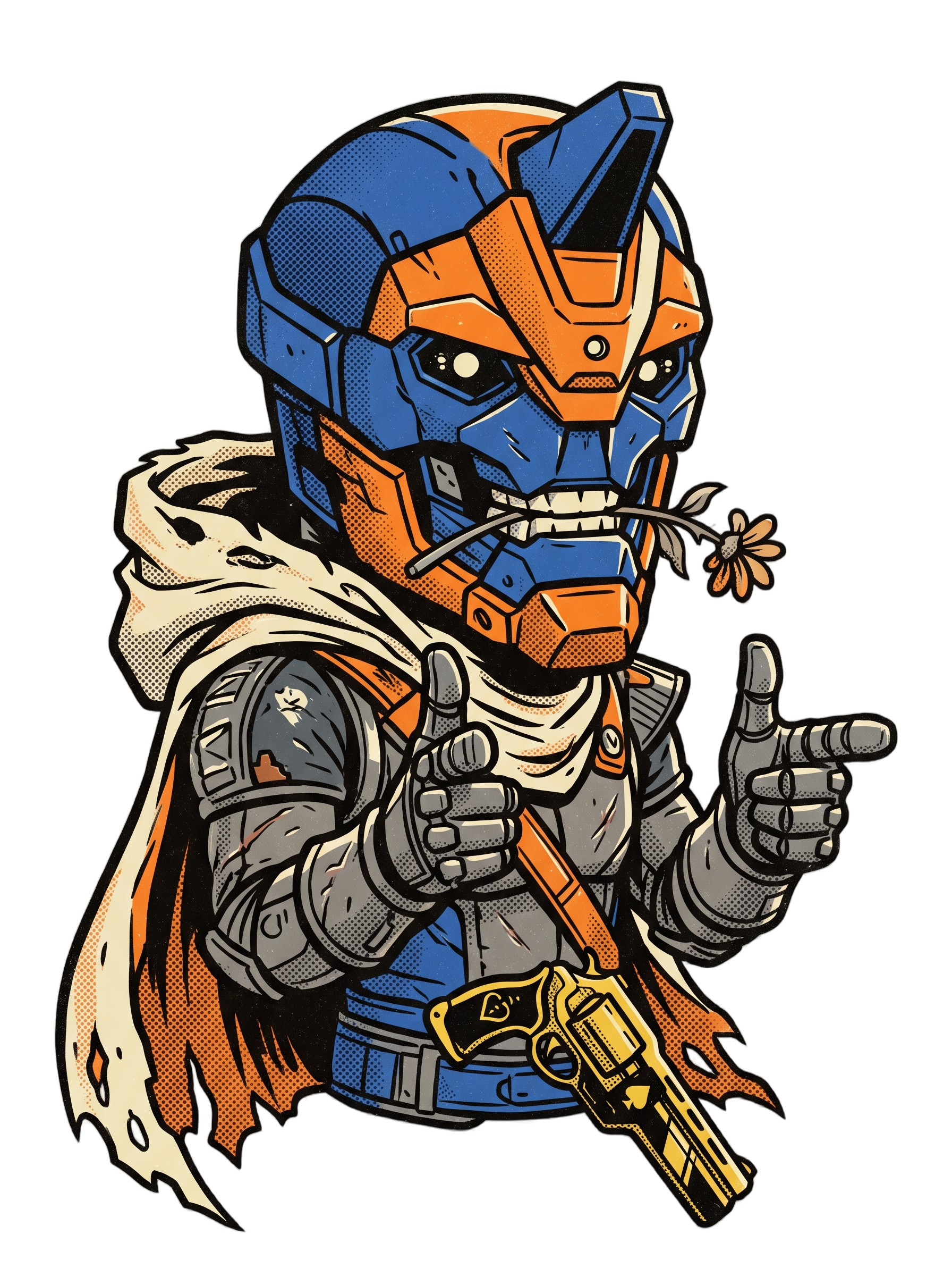 Wisecracking Exo Gunslinger Halftone Pop Art Tee