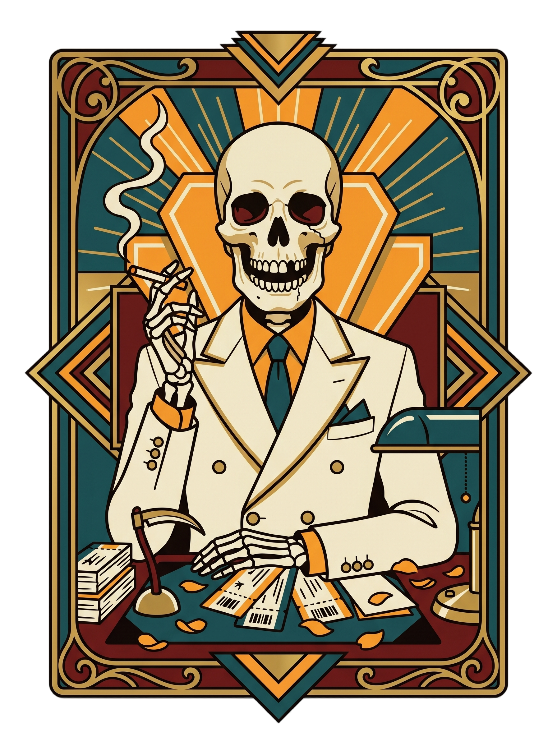Skeleton Travel Agent Art Deco Noir Tee