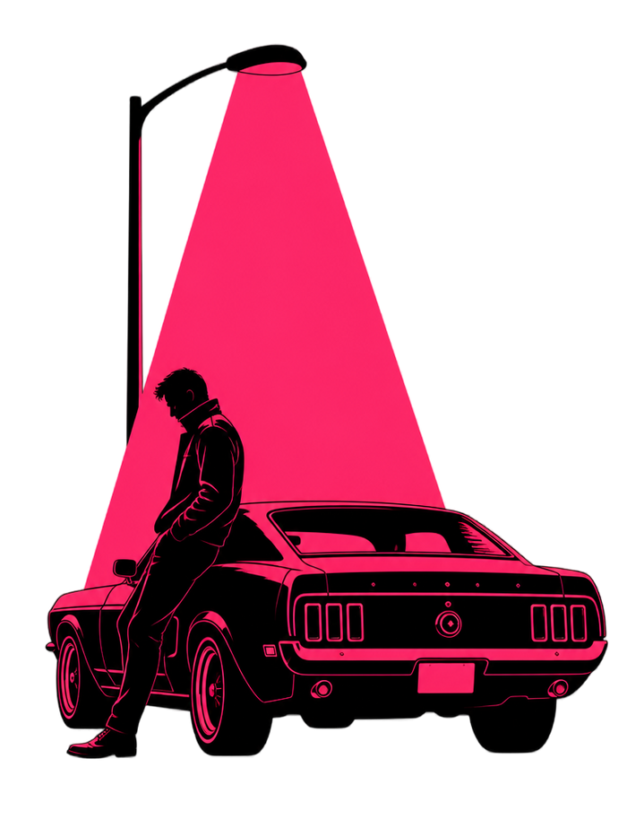 Neon Noir Midnight Driver Muscle Car Silhouette Tee