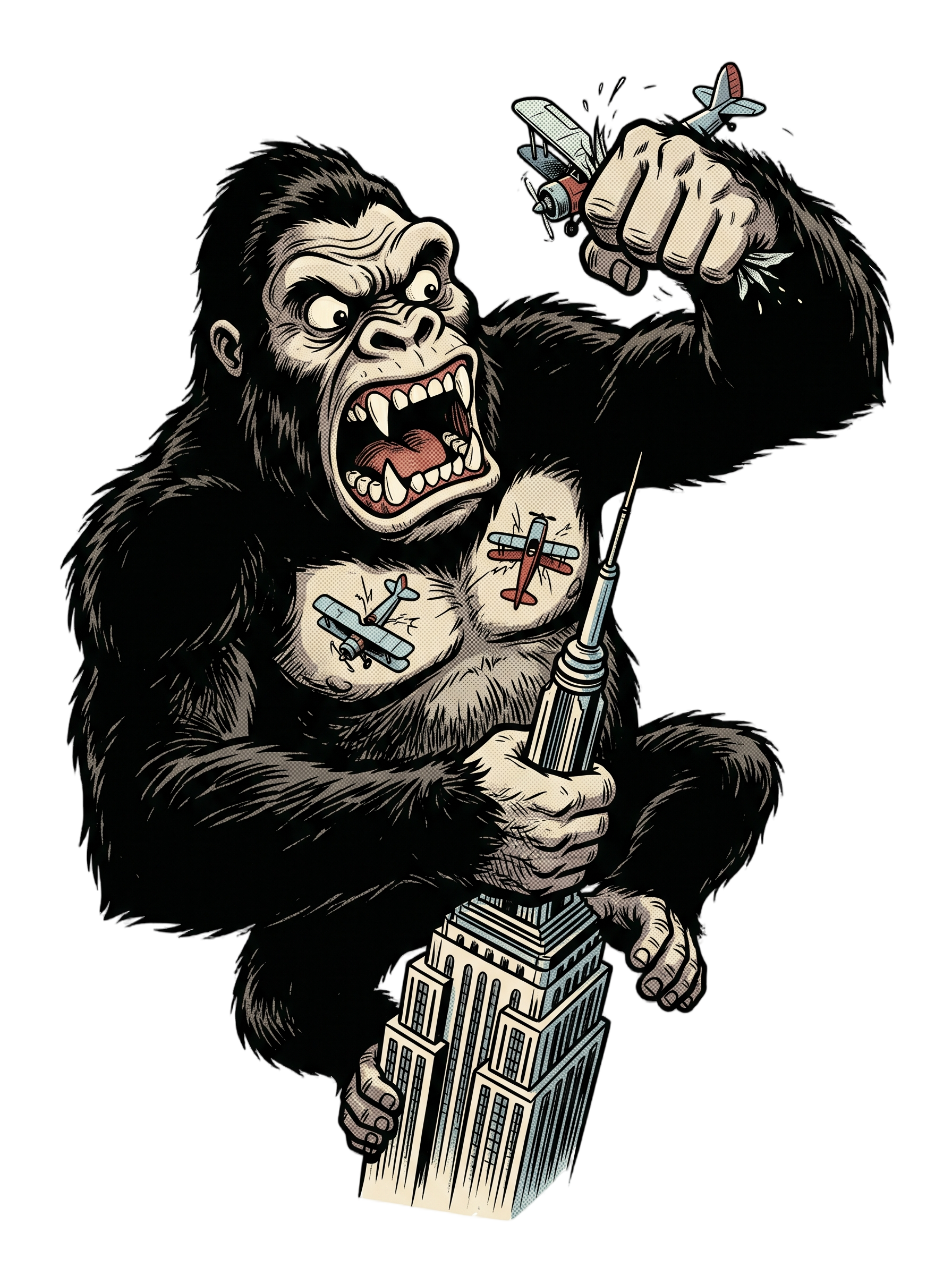 Giant Ape Skyscraper Biplane Smash Comic Tee