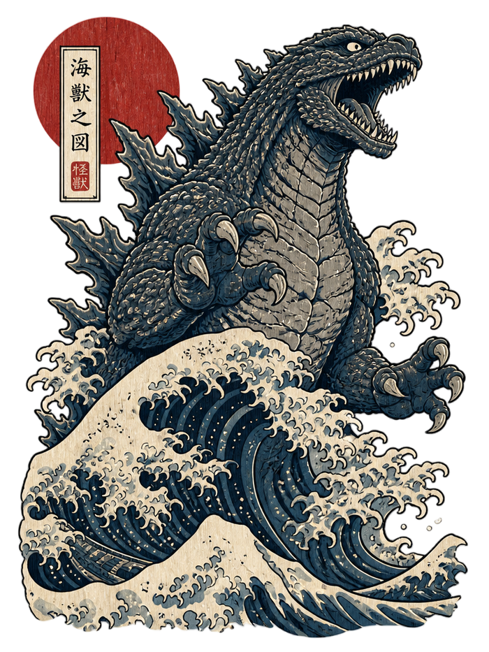 Sea Monster Great Wave Woodblock Print Tee