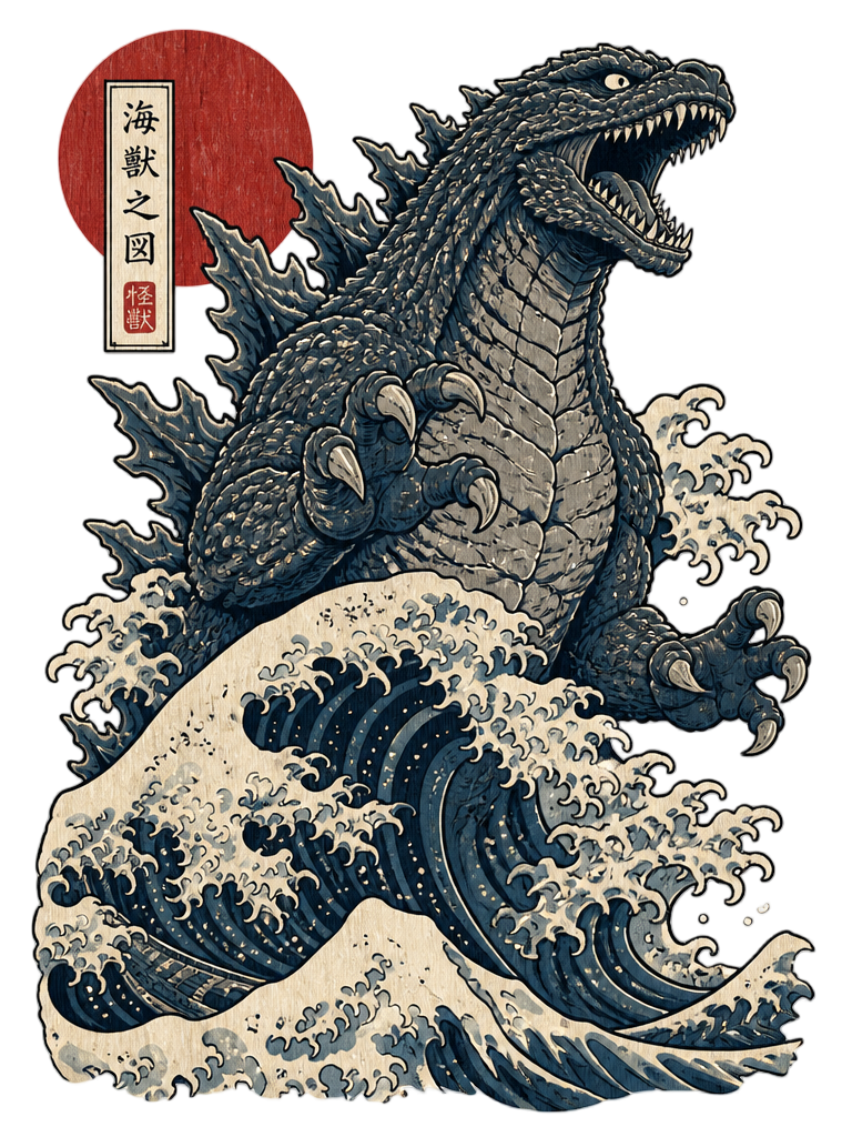 Sea Monster Great Wave Woodblock Print Tee