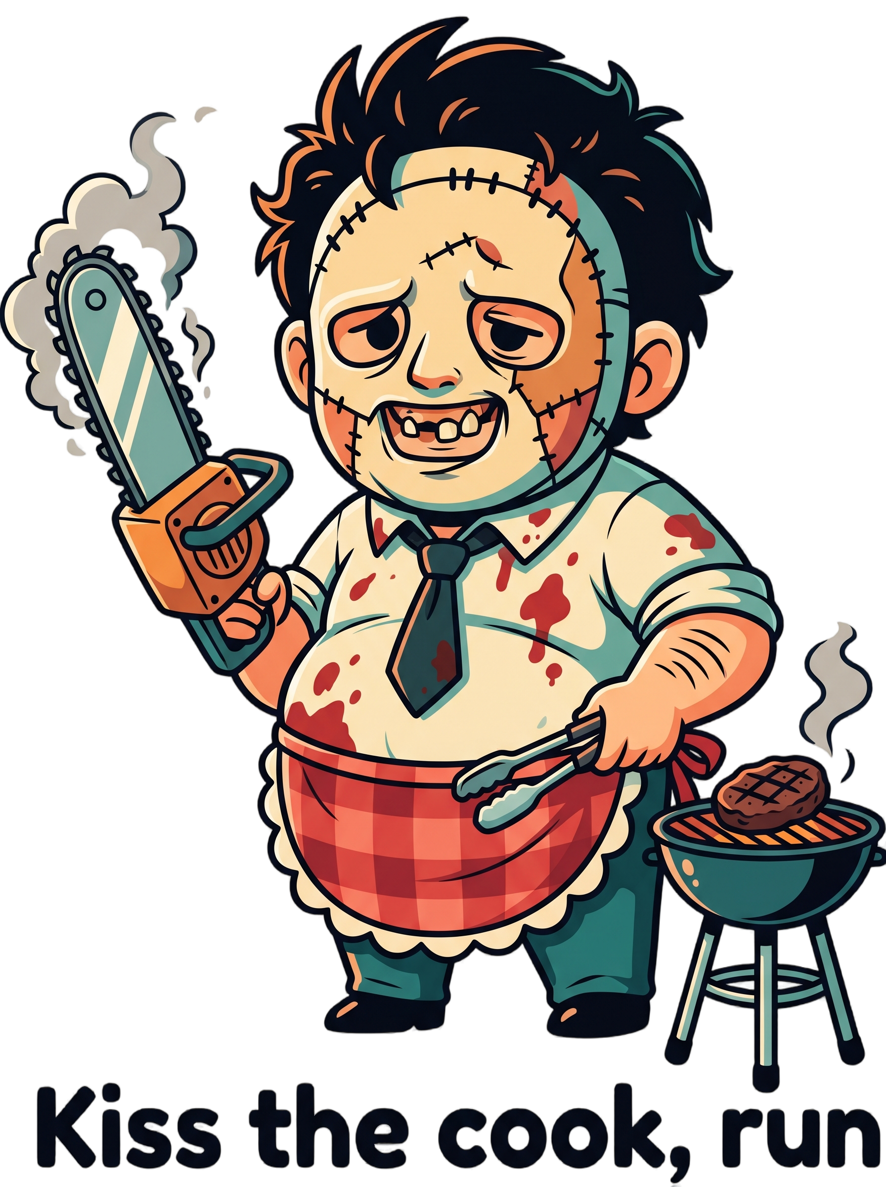 Chibi Slasher Grill Dad Chainsaw BBQ Horror Tee