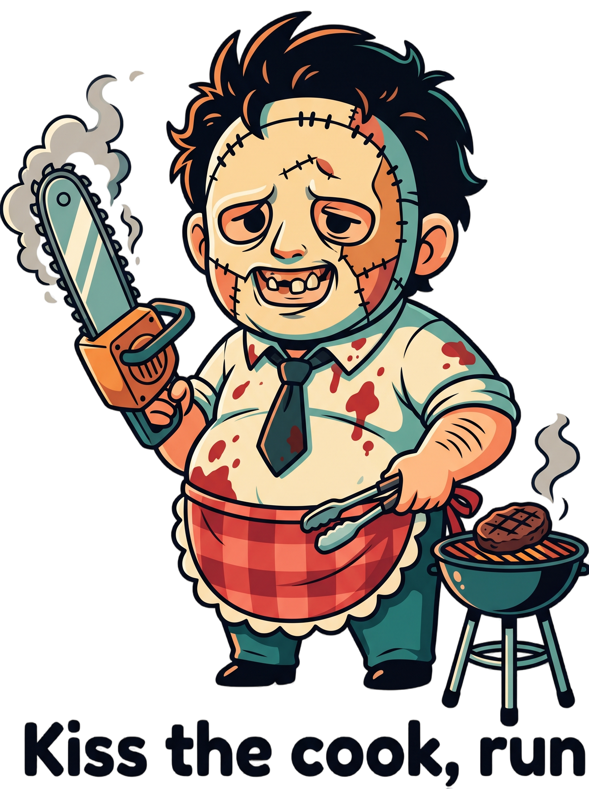 Chibi Slasher Grill Dad Chainsaw BBQ Horror Tee