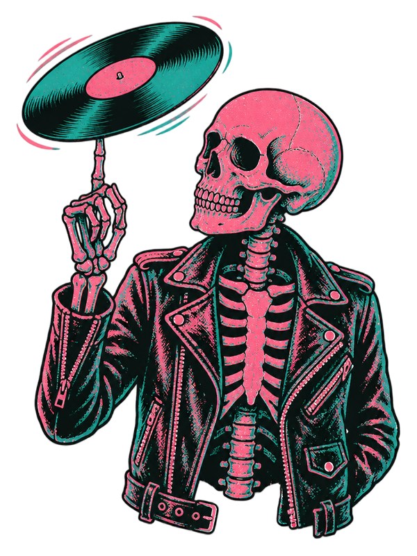 Riso Skeleton Vinyl Spin Gig Poster Punk Rock Tee
