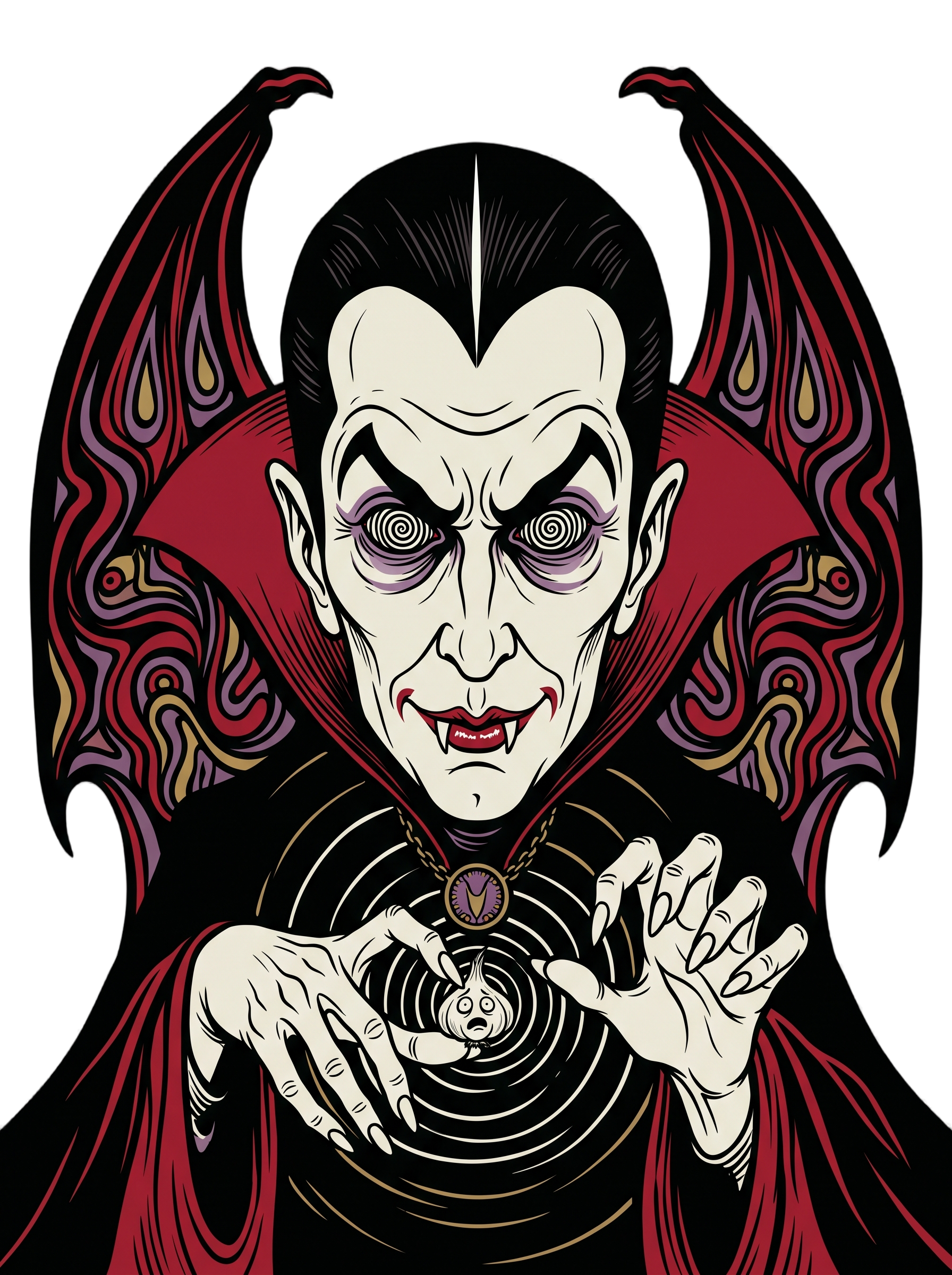 Caped Count Hypnotizes Garlic Psychedelic Horror Tee