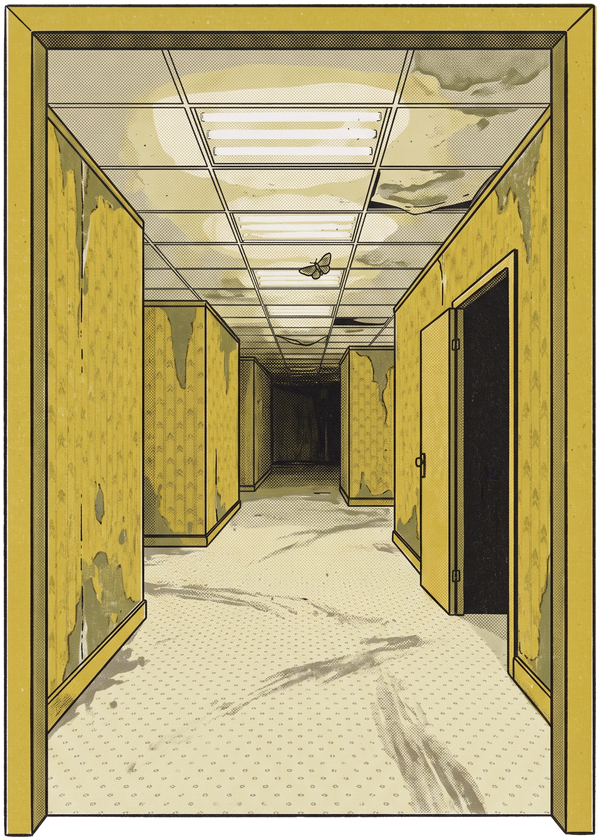 Yellow Liminal Hallway Endless Corridor Riso Tee