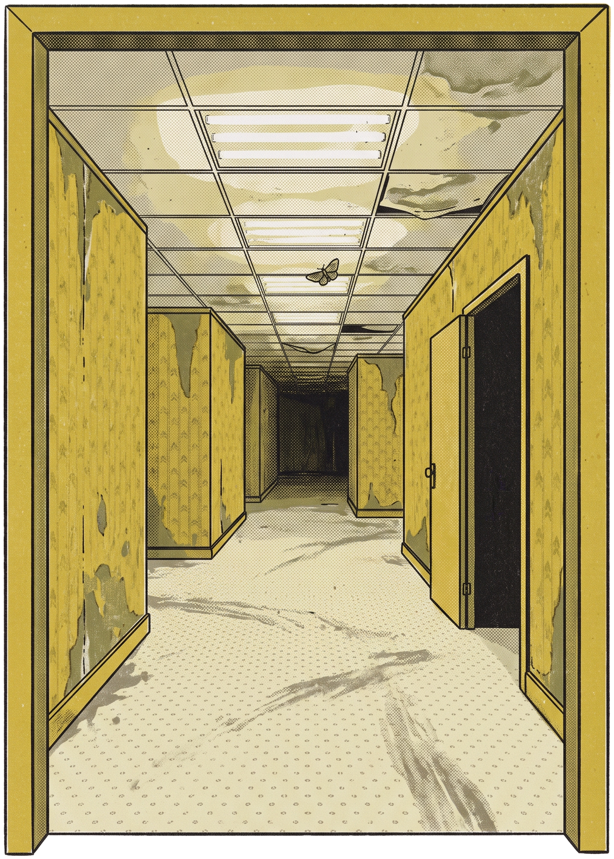 Yellow Liminal Hallway Endless Corridor Riso Tee — Hoodie