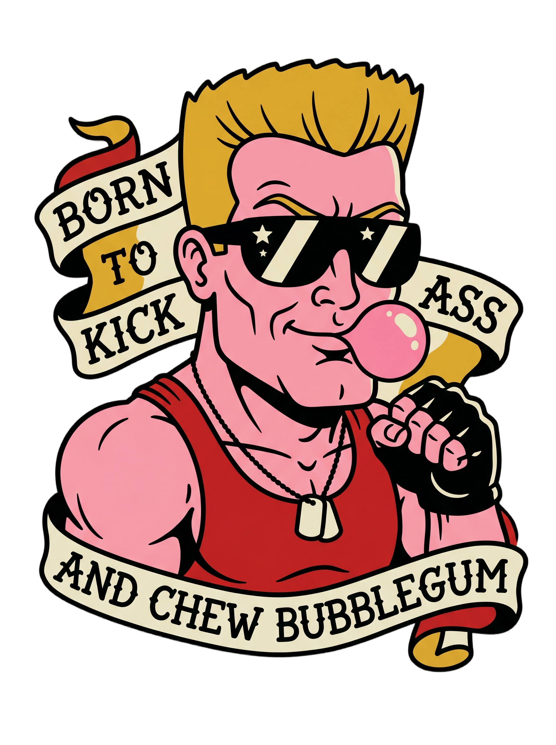 Bubblegum Action Hero Traditional Tattoo Flash Tee