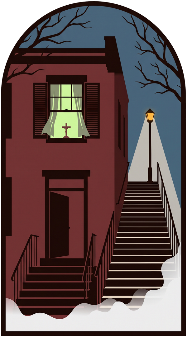 Haunted Row House Stone Stairs Horror Night Tee