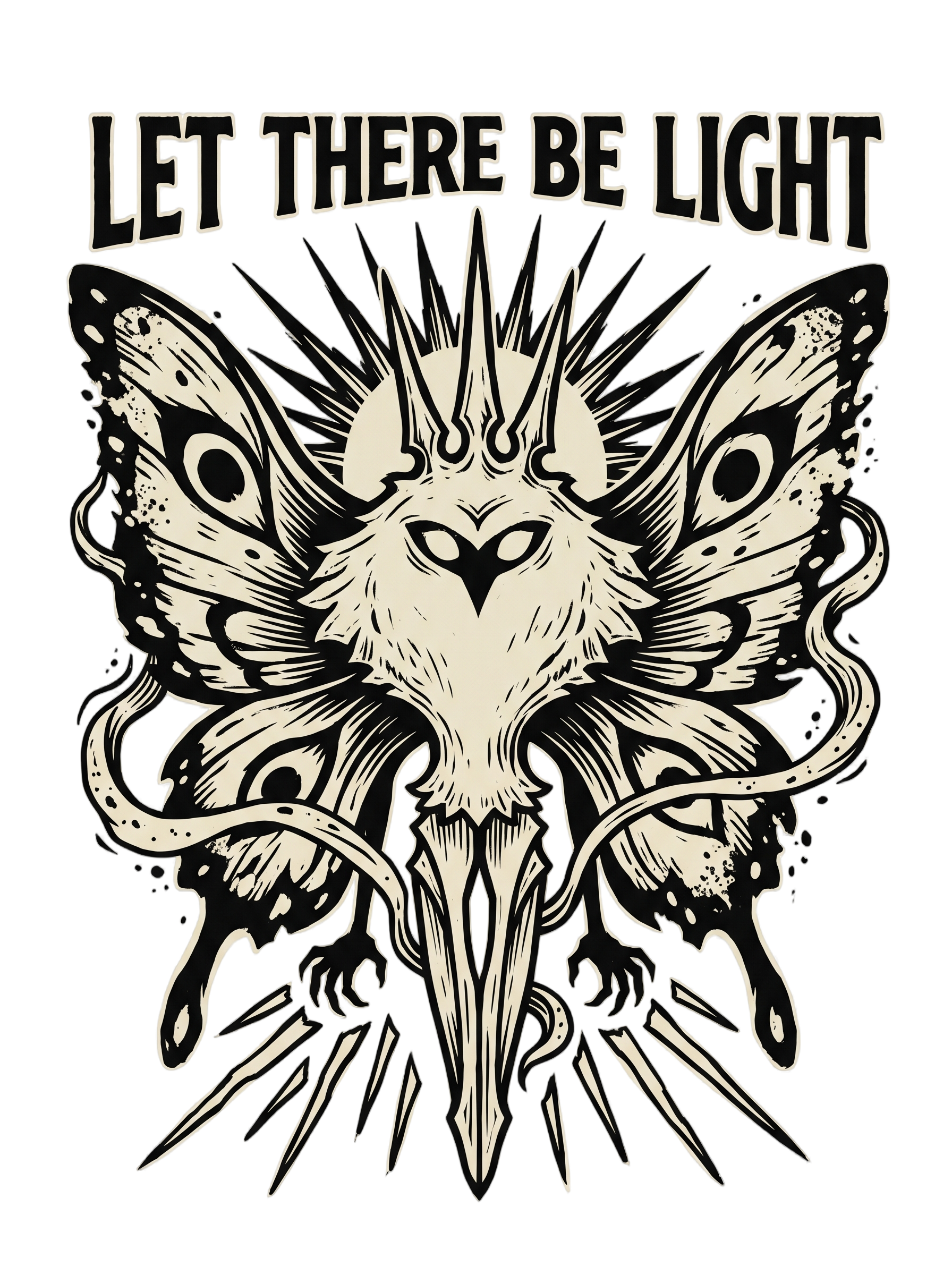 Moth Goddess Blackwork Linocut Let There Be Light Tee