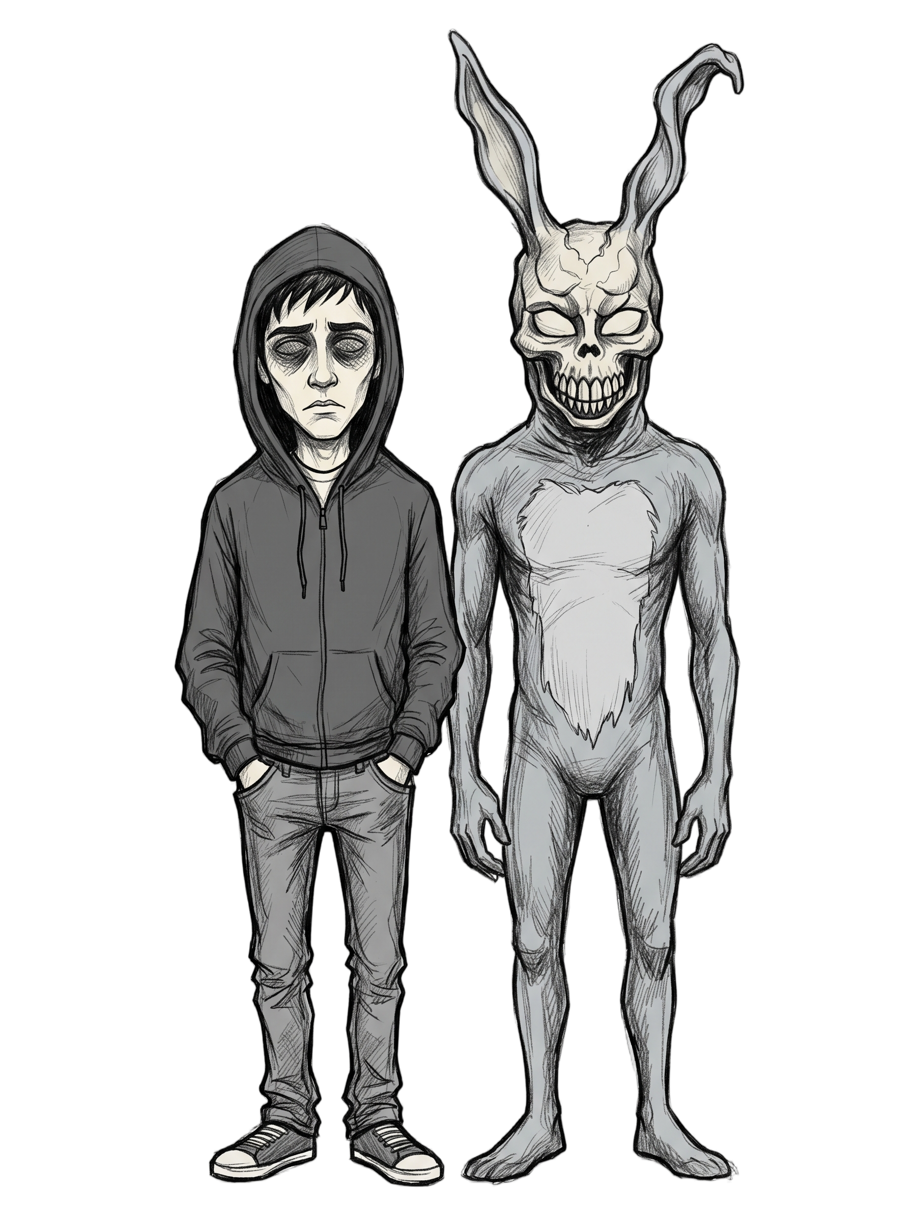 Doomed Teen and Demon Rabbit Sketch Cult Horror Tee
