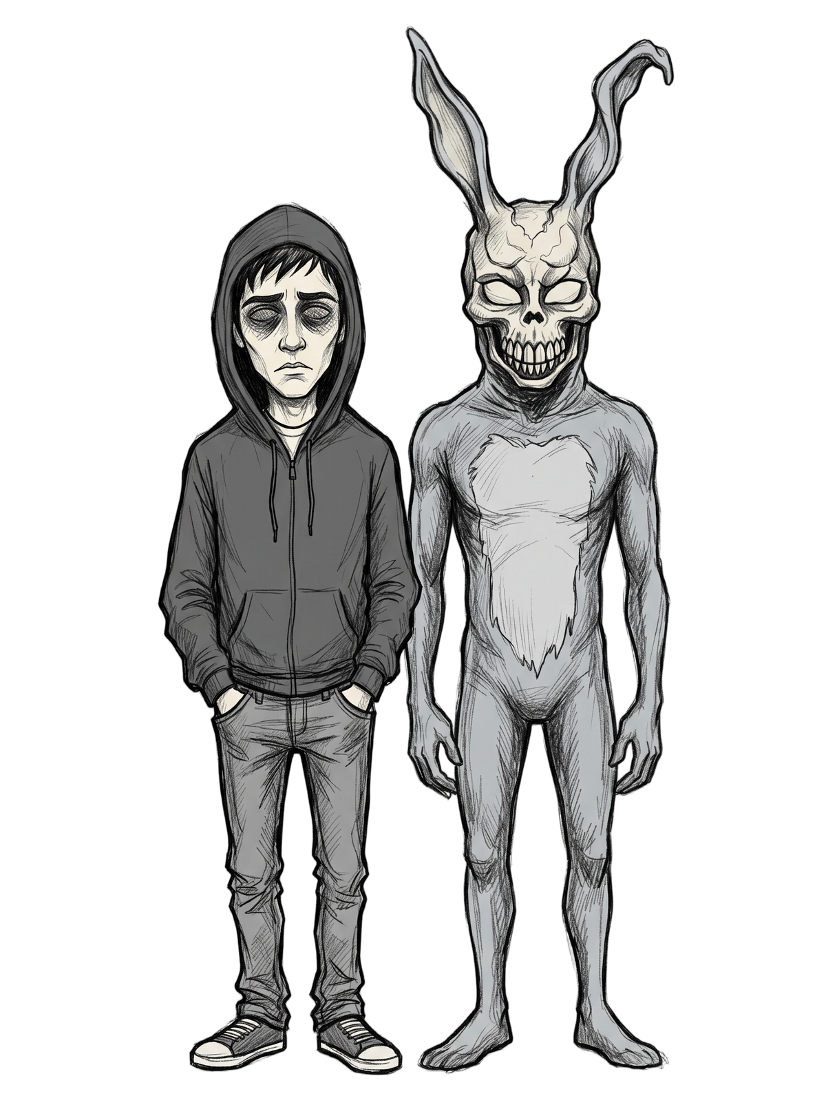 Doomed Teen and Demon Rabbit Sketch Cult Horror Tee
