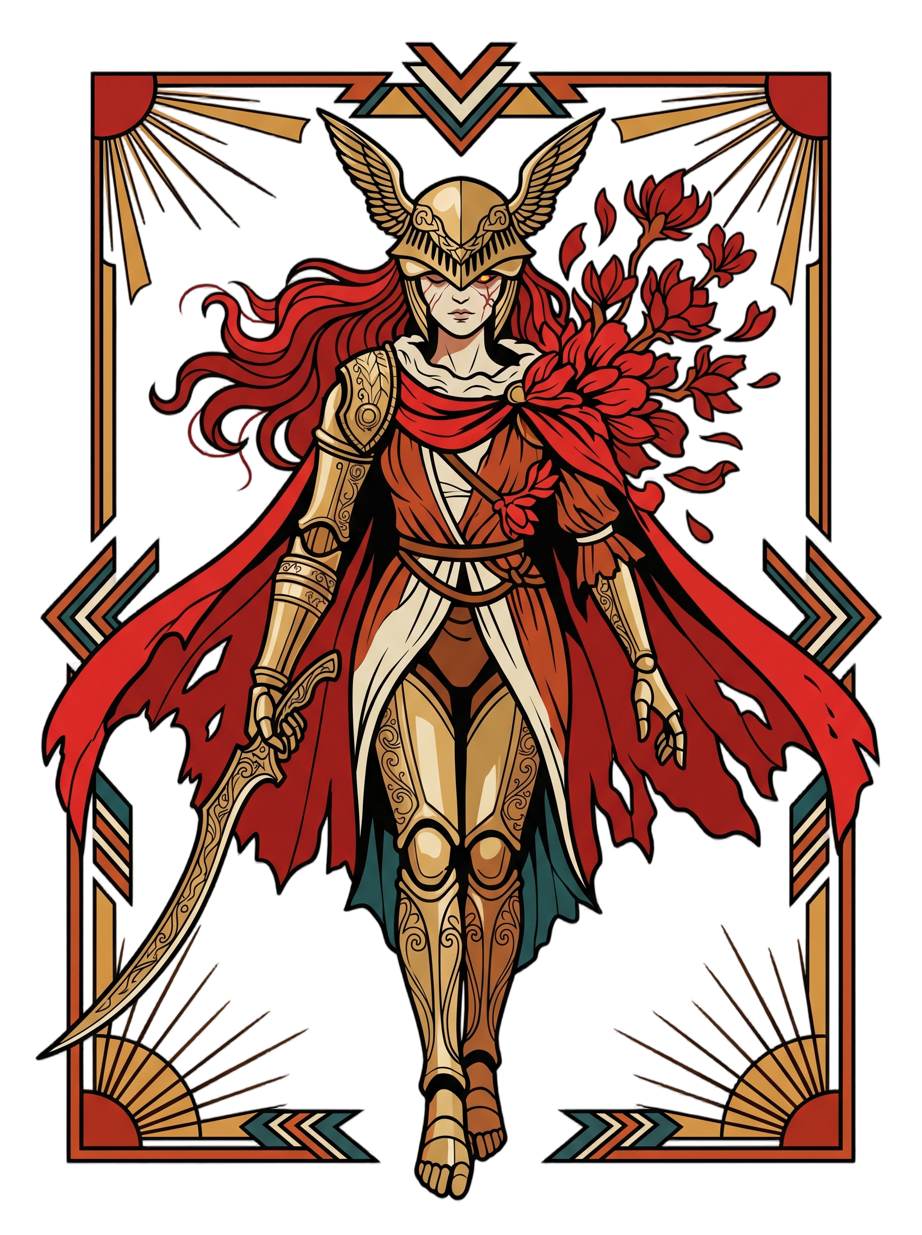 Deco Valkyrie Scarlet Bloom Knight Graphic T-Shirt