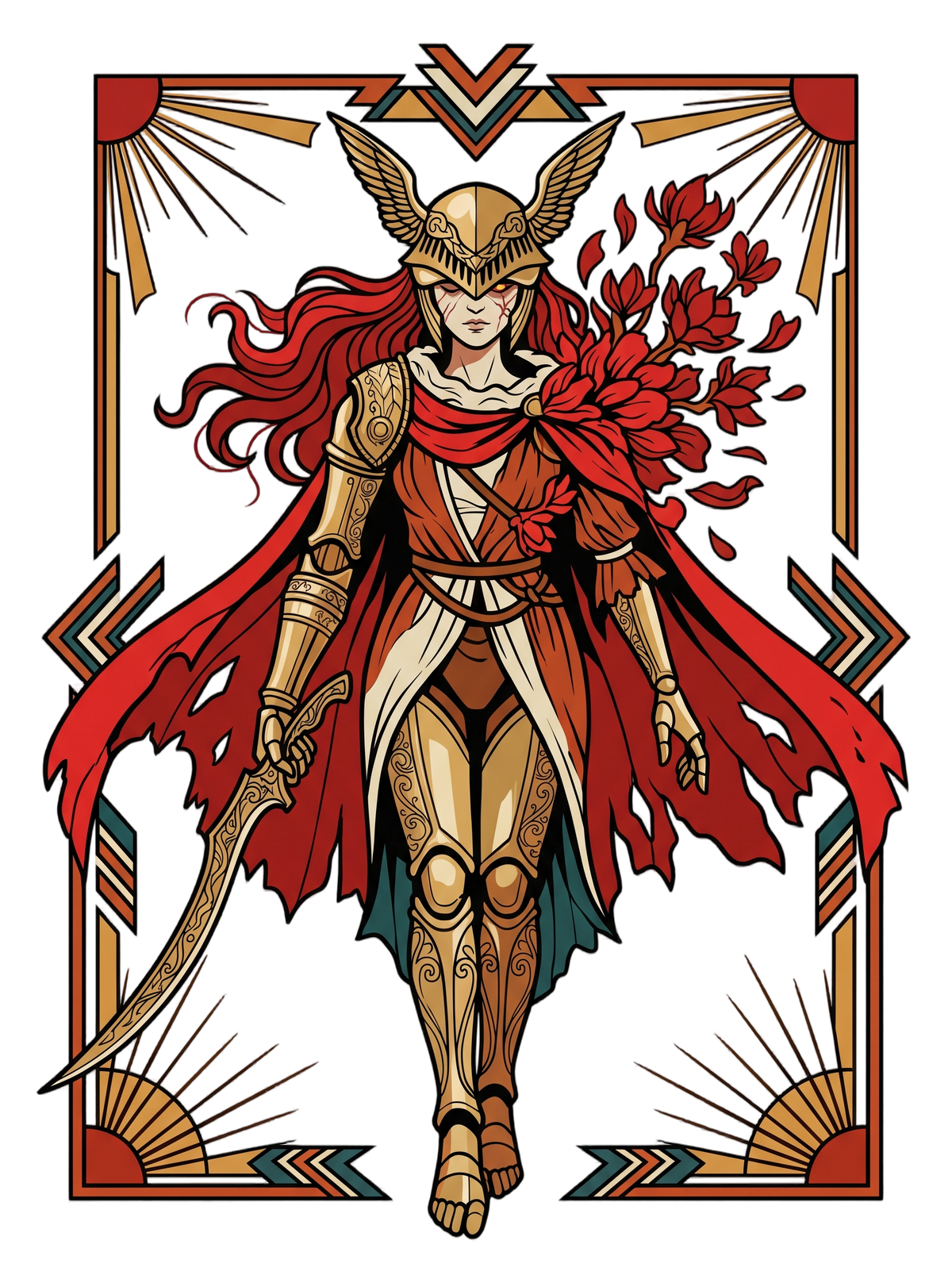 Deco Valkyrie Scarlet Bloom Knight Graphic T-Shirt