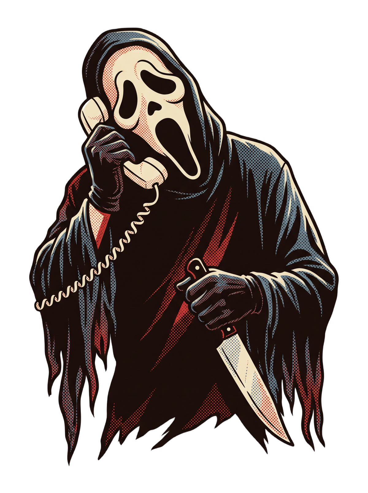 Masked Phone Caller On Hold Halftone Horror Tee