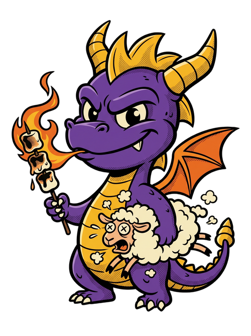 Purple Dragon Marshmallow Roast Retro Gamer Tee