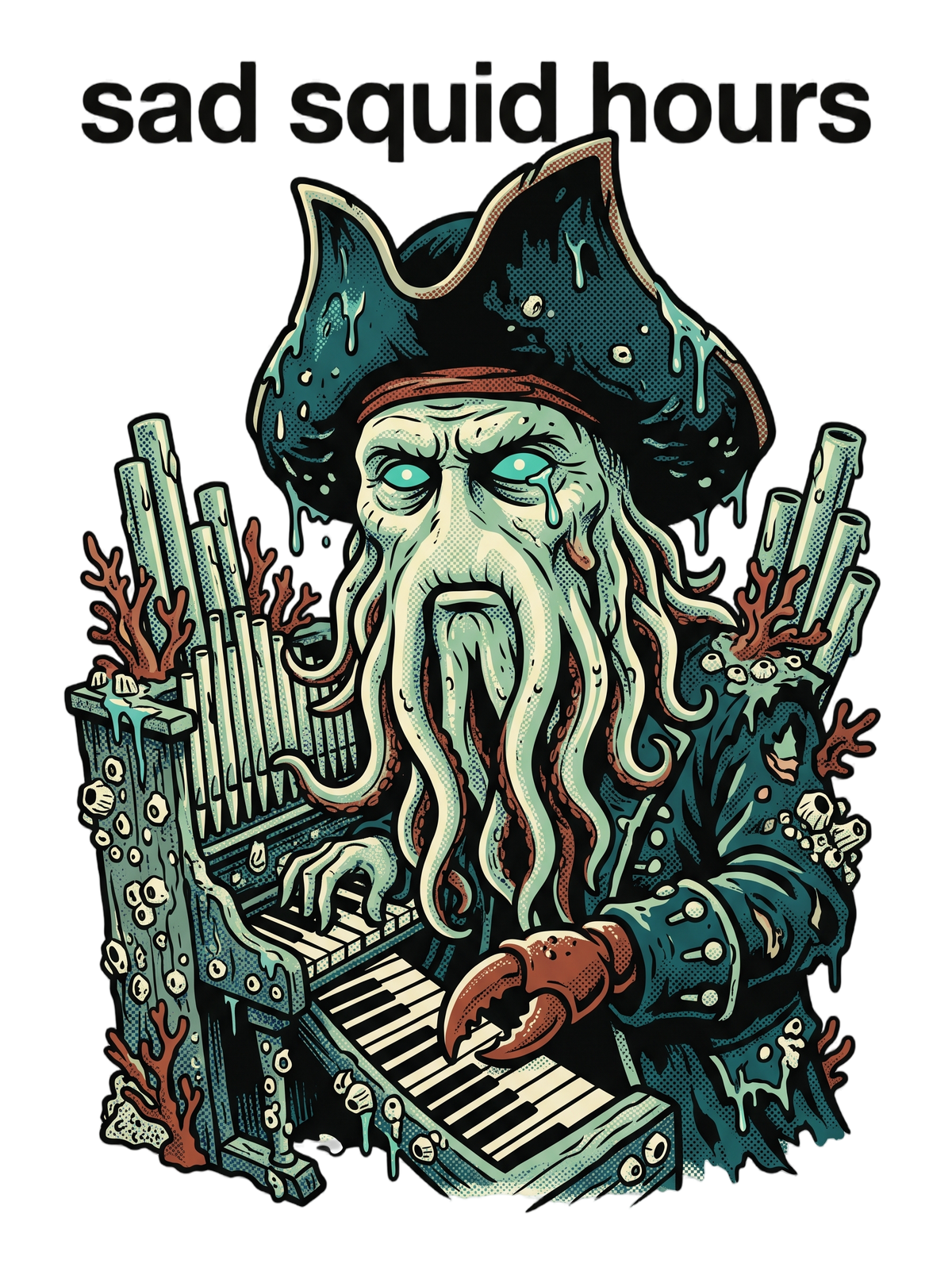 Sad Squid Hours Cursed Sea Captain Pop Art Tee