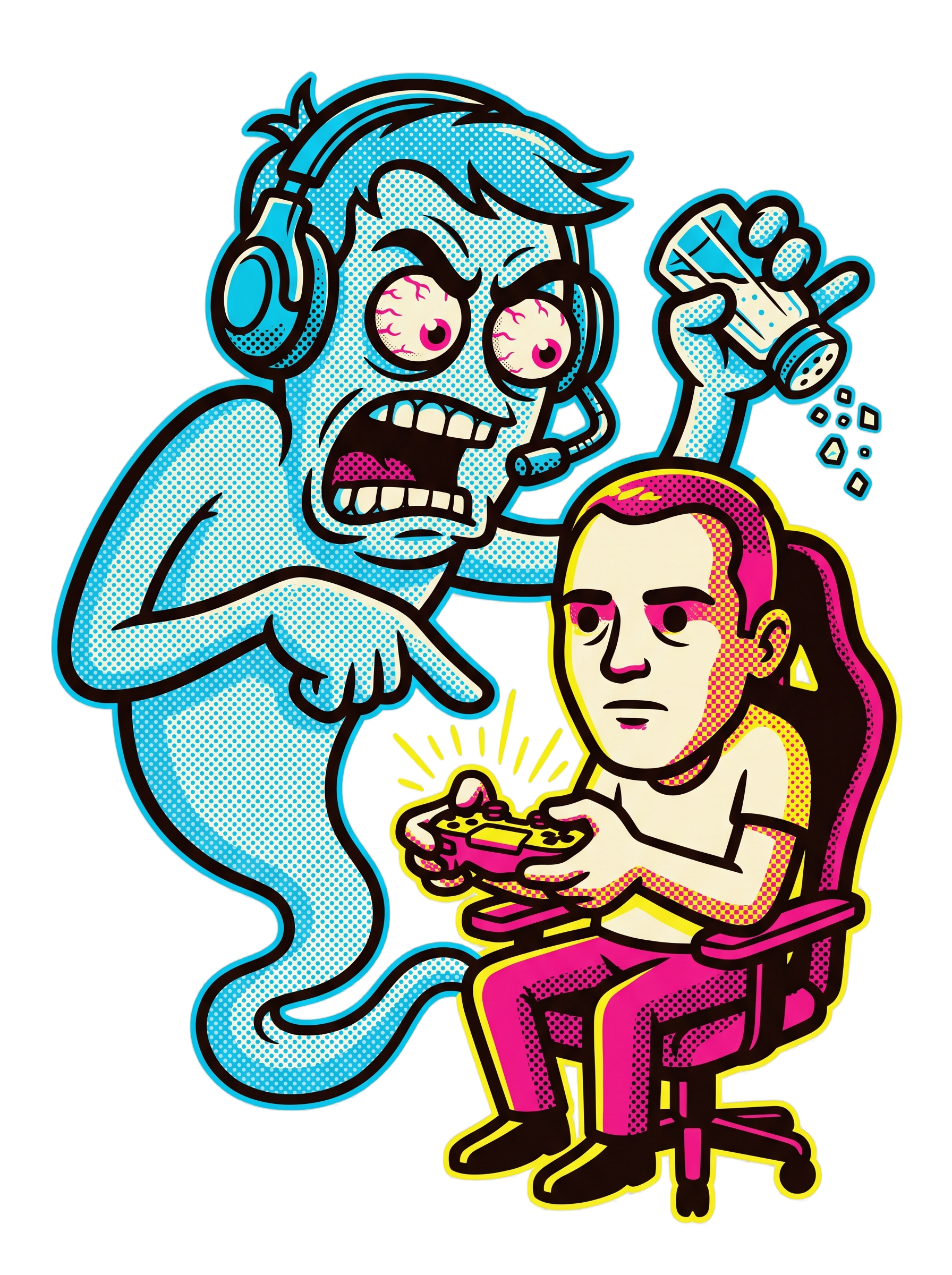 Salty Ghost Backseat Gamer Halftone Pop Art Tee