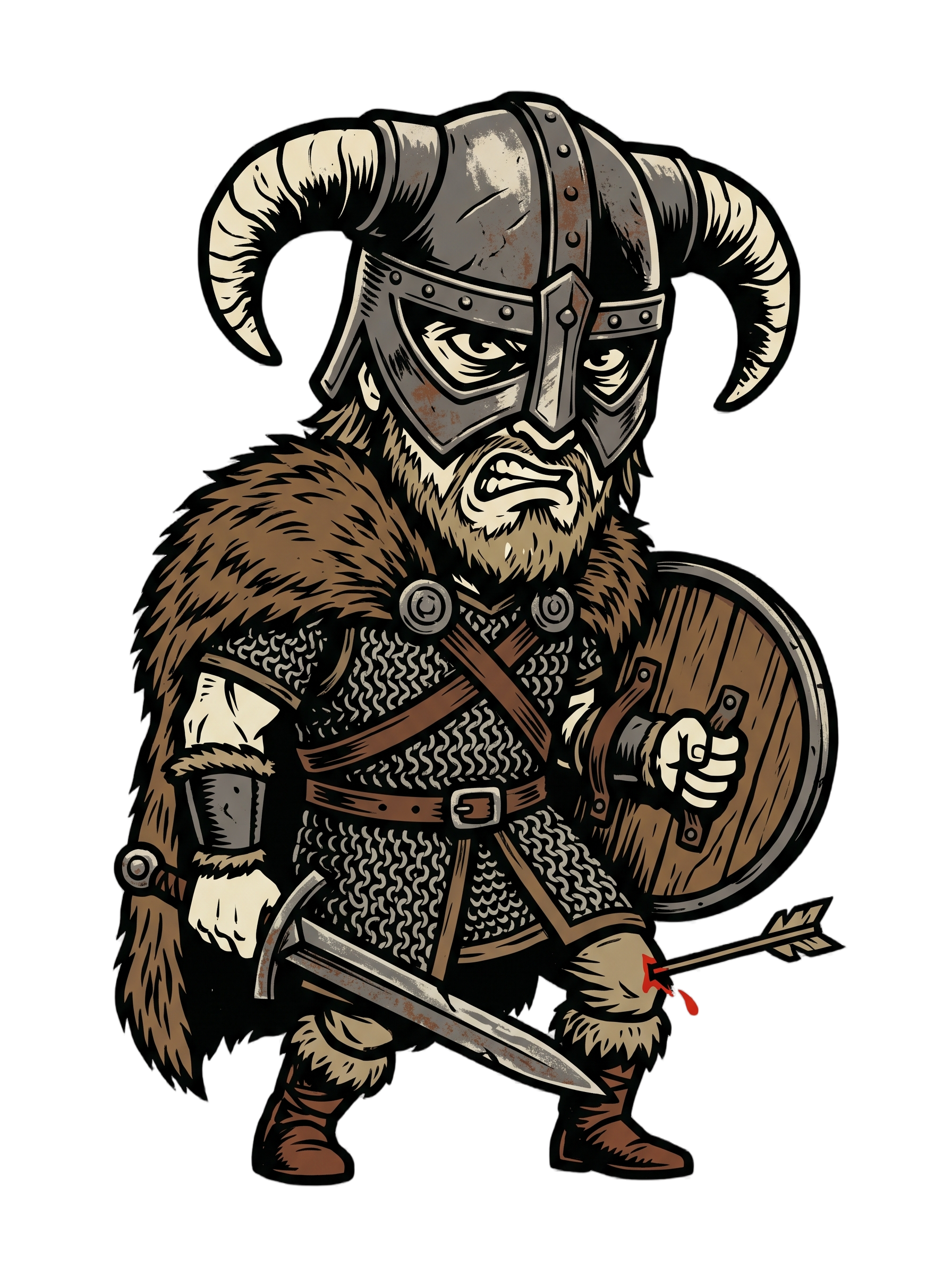 Horned Helmet Hero Arrow To The Knee Woodcut Tee