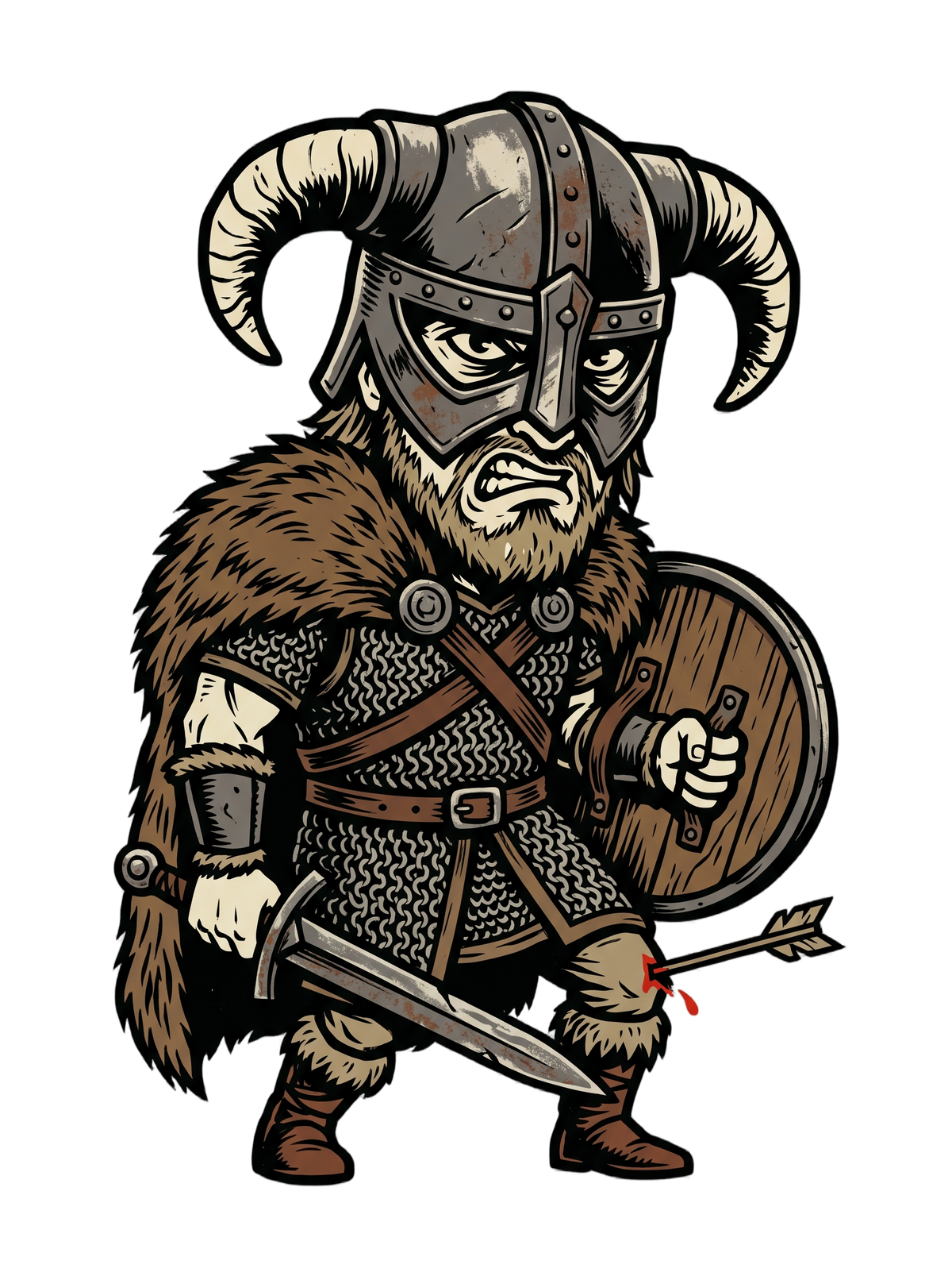 Horned Helmet Hero Arrow To The Knee Woodcut Tee