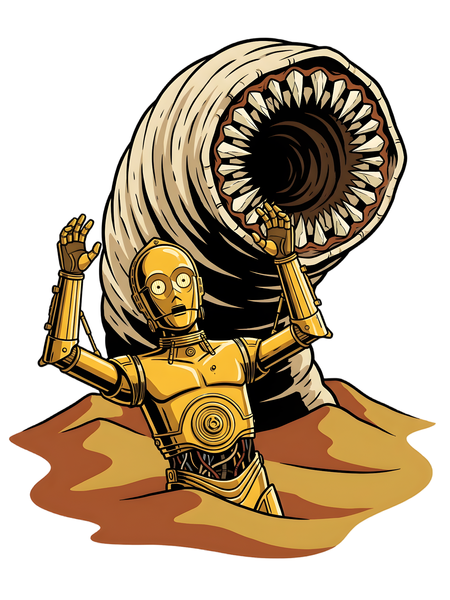 Golden Protocol Droid Desert Worm Peril Comic Tee — Kids Tee