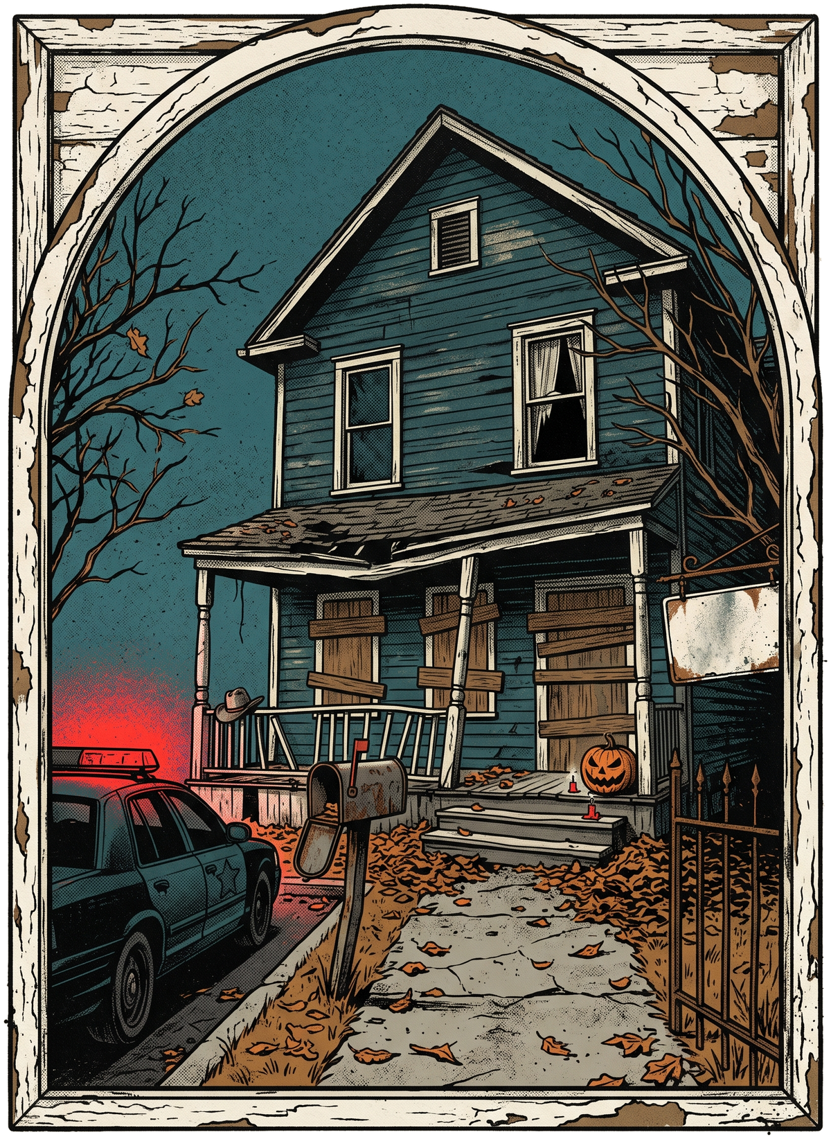 Haunted House Halloween Night Screen Print Horror Tee — Premium Tee