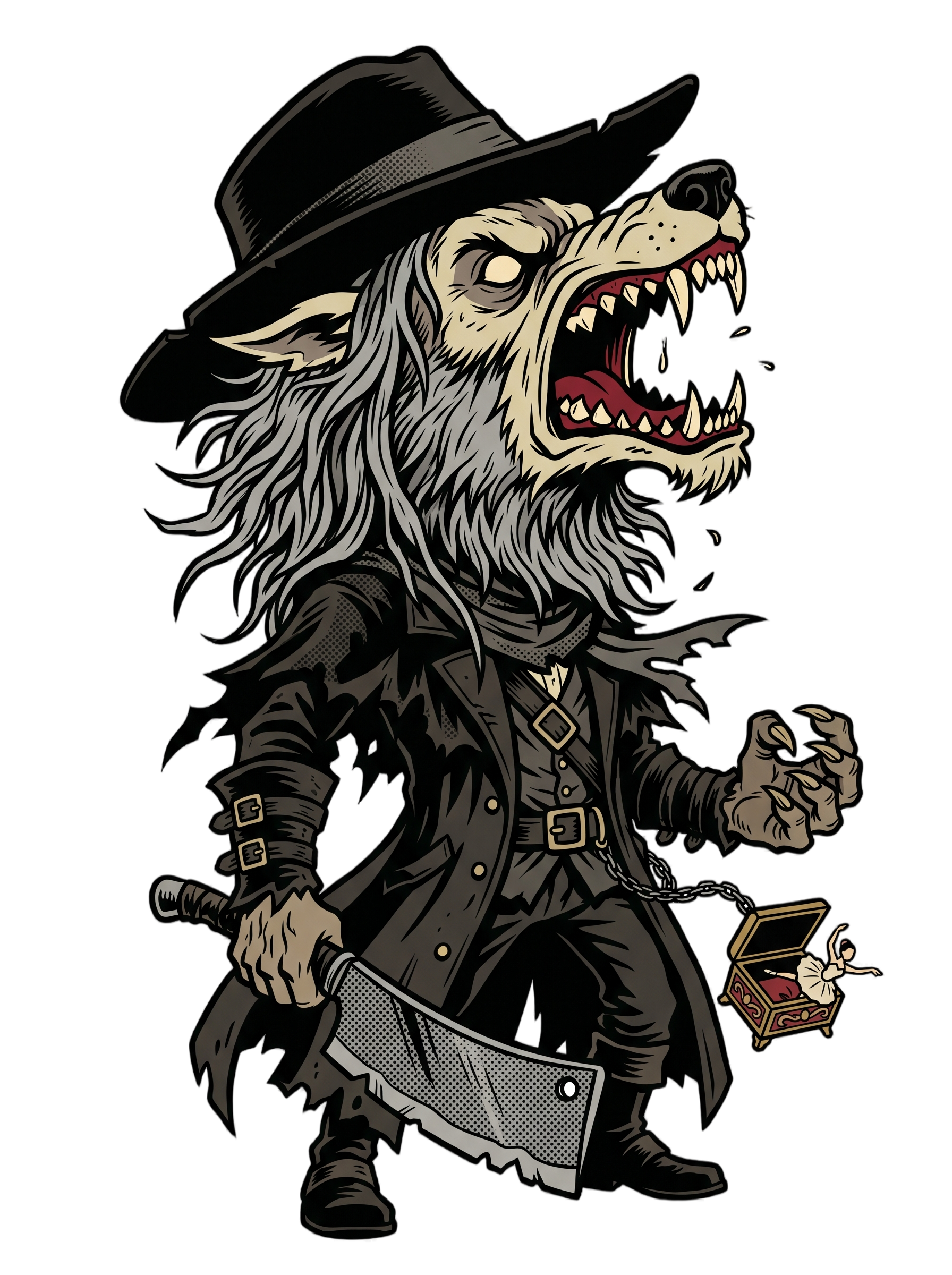 Beast Hunter Howling Tricorn Cleaver Comic Ink Tee