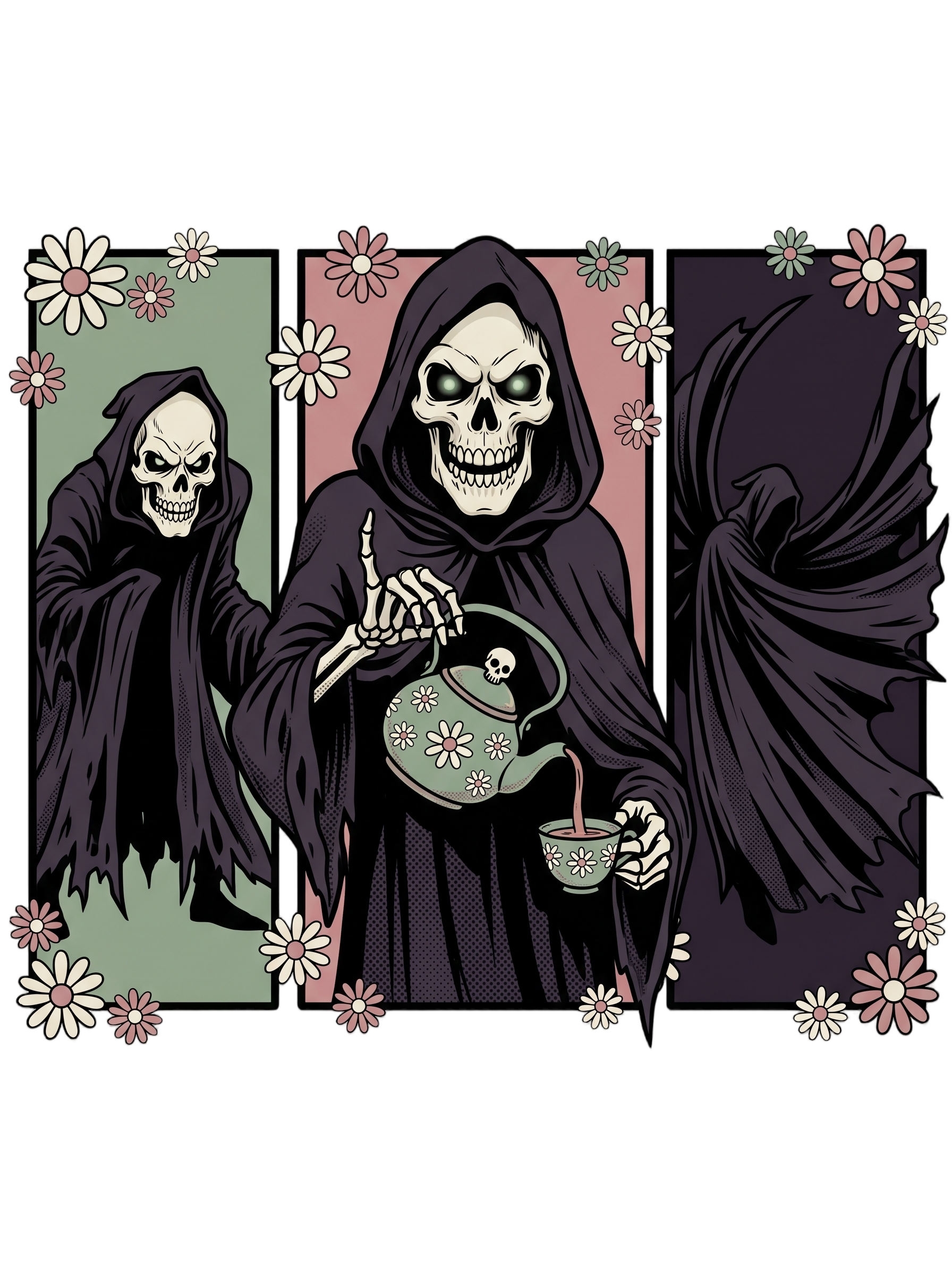 Skull Sorcerer Tea Time Comic Triptych Tee