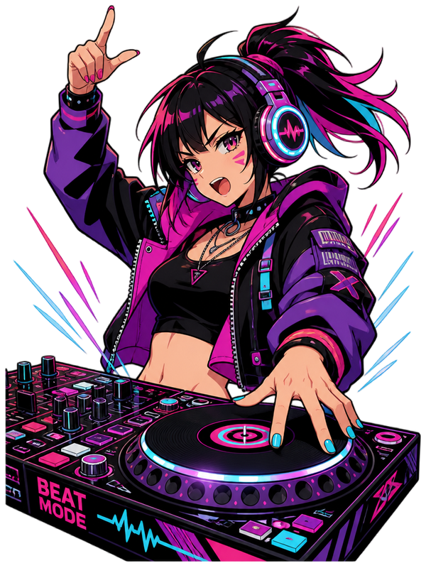 Anime Turntable Girl Synthwave Neon Drop Tee