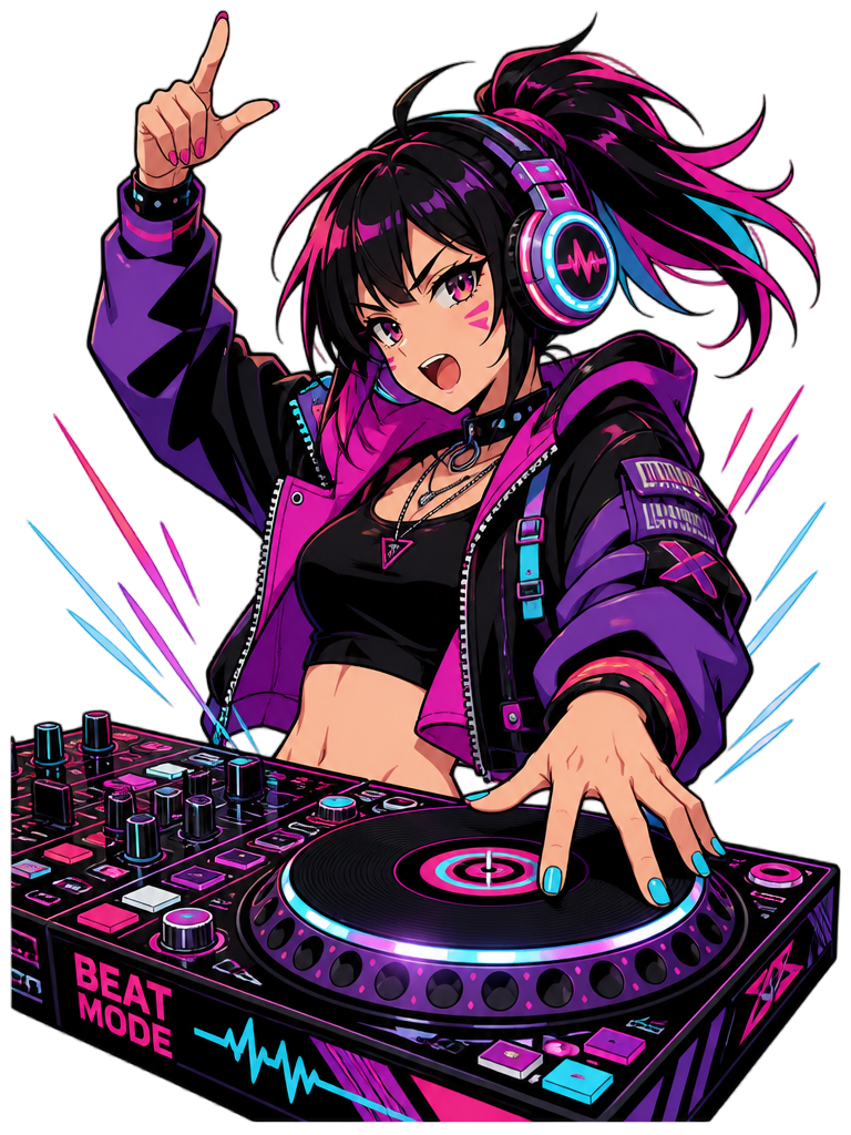 Anime Turntable Girl Synthwave Neon Drop Tee