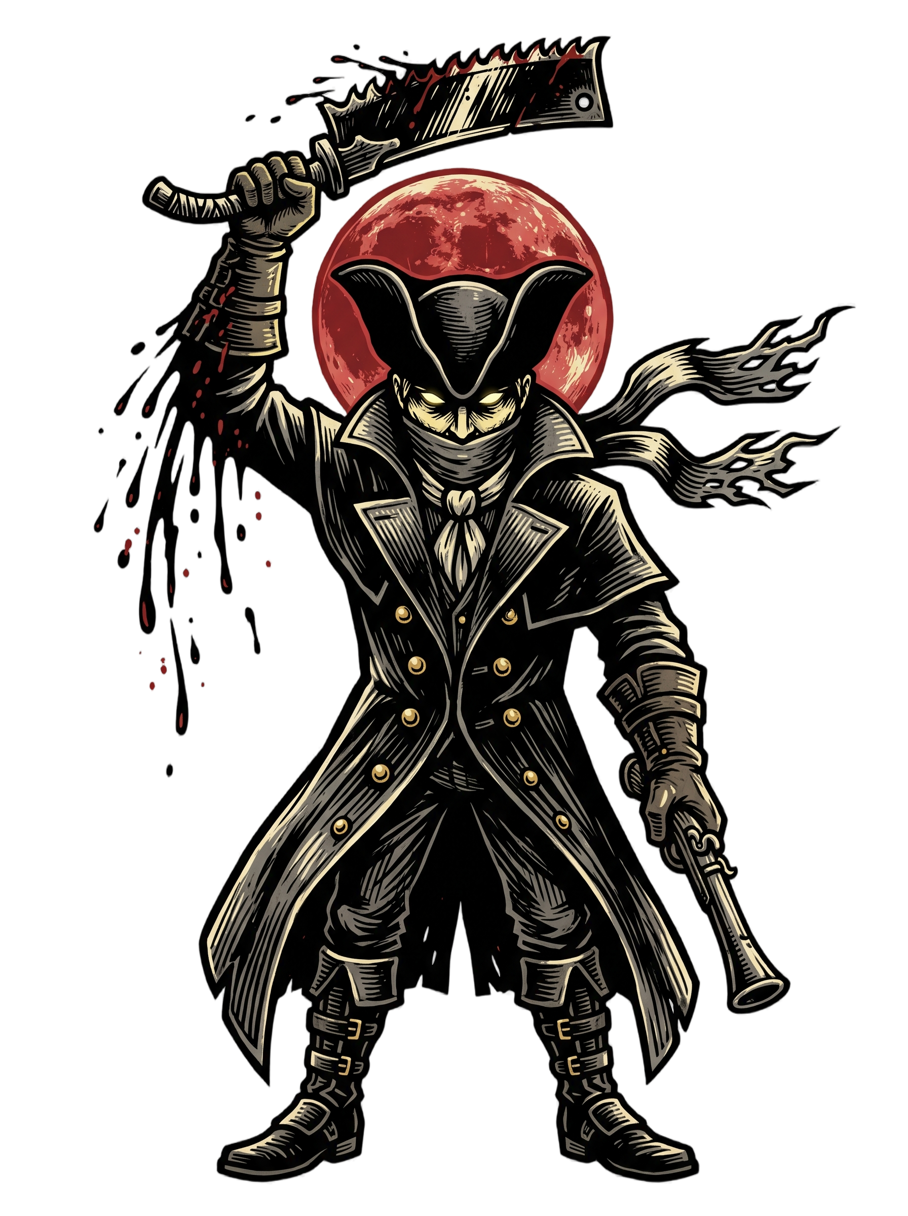 Gothic Hunter Blood Moon Linocut Horror Tee