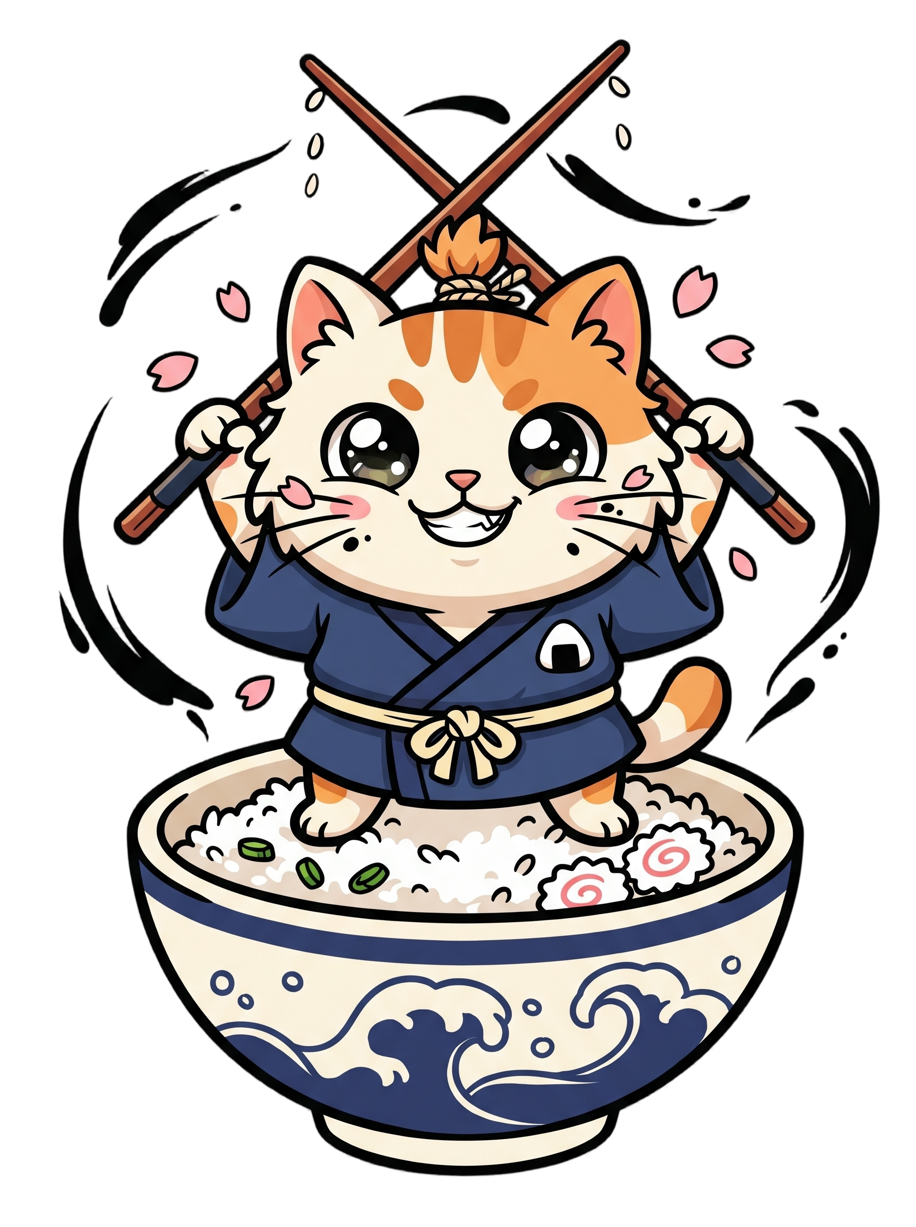 Chibi Ronin Chef Cat Chopstick Katana Anime Tee