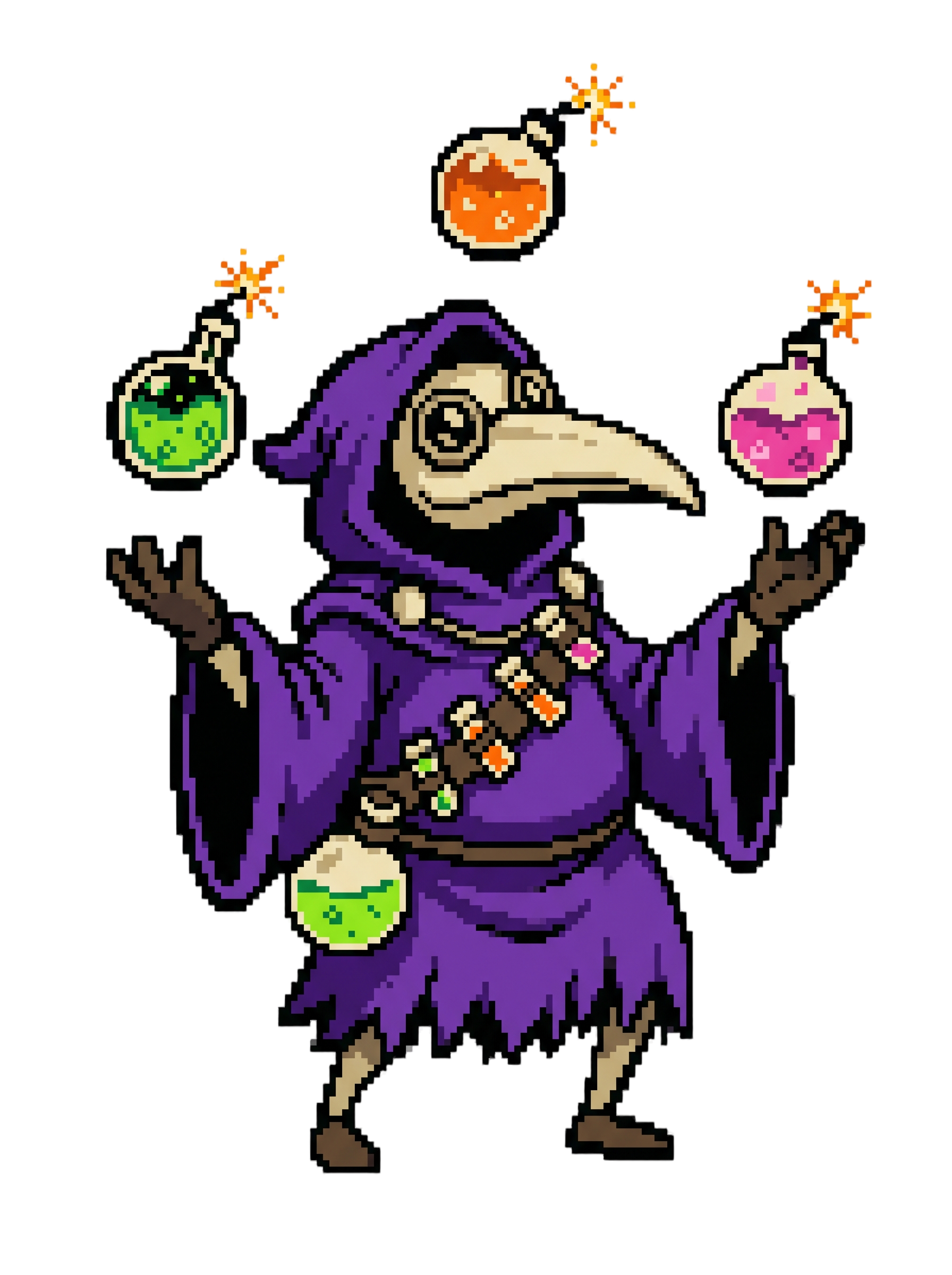 Hooded Pixel Alchemist Potion Juggler Retro Tee