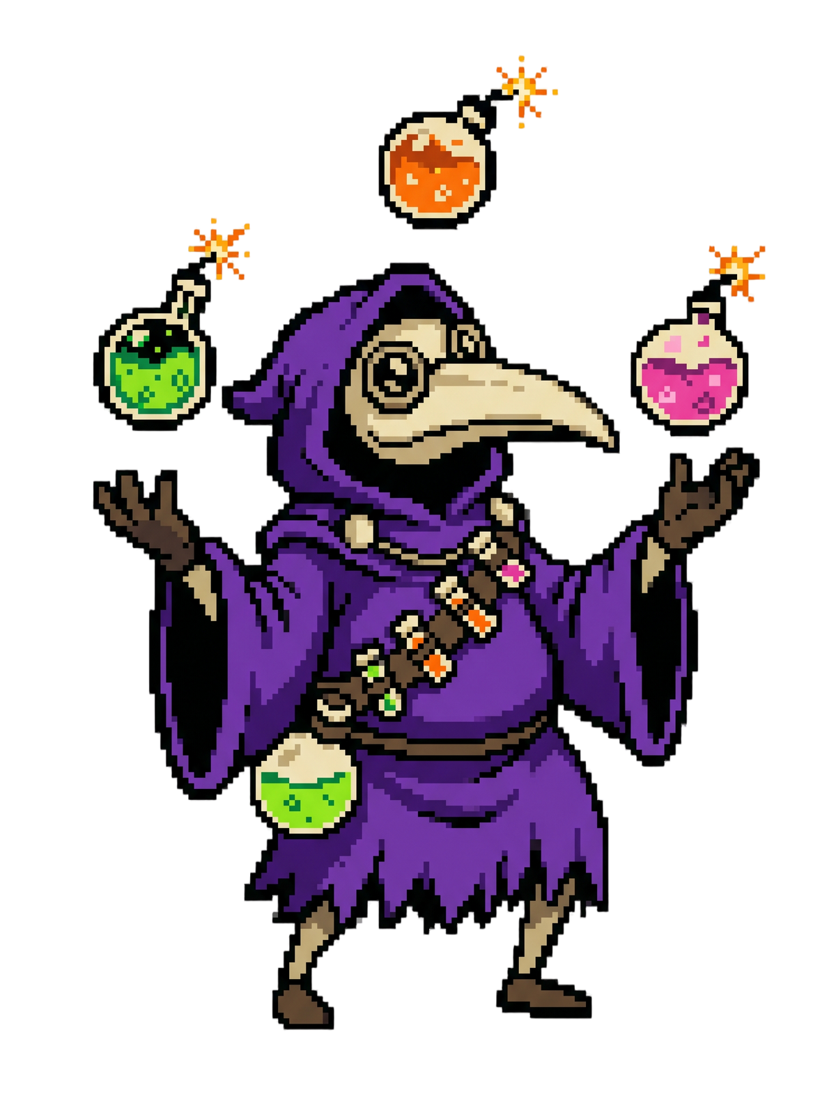 Hooded Pixel Alchemist Potion Juggler Retro Tee