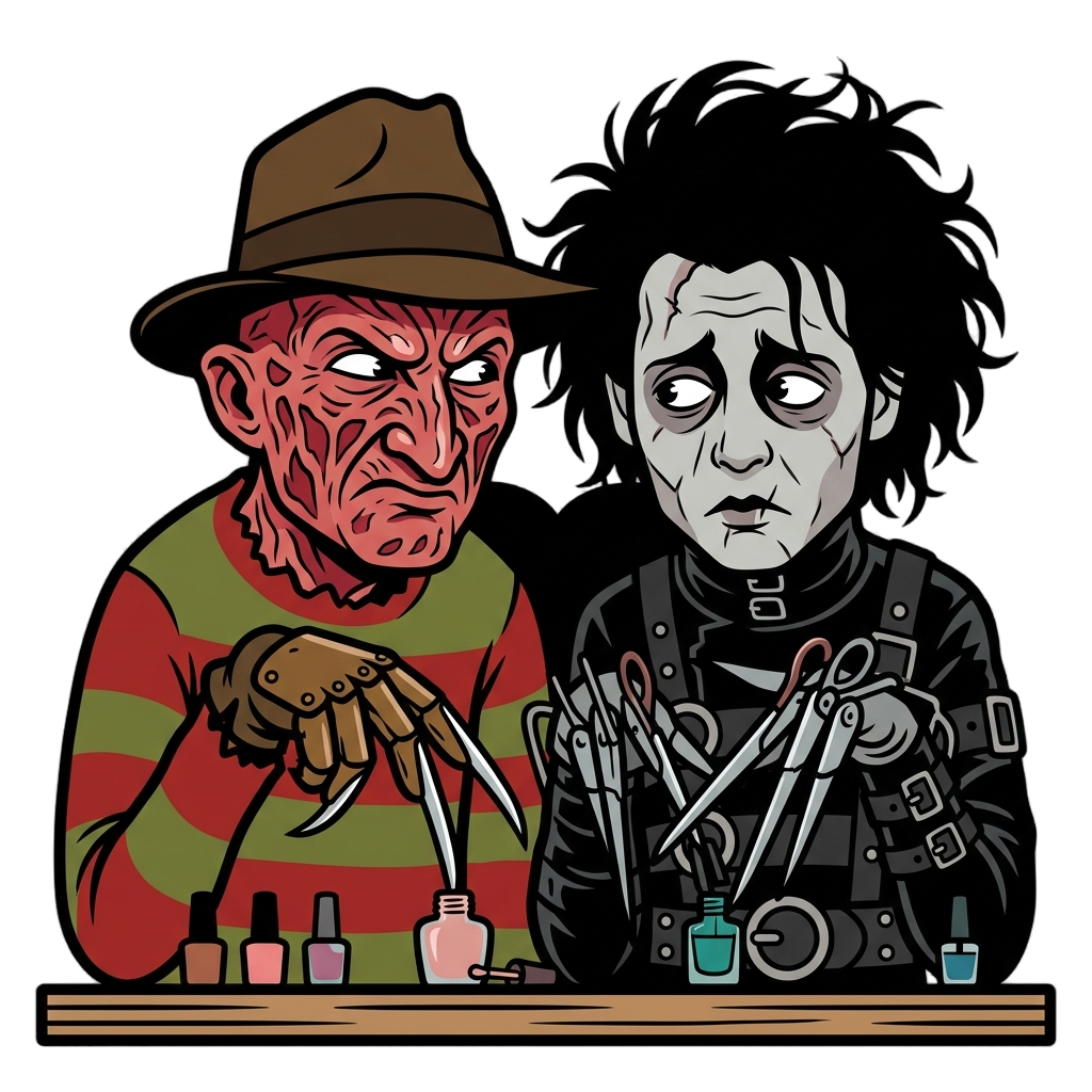 Bladed Villains Nail Salon Side-Eye Horror Tee — Men's Basic Tee
