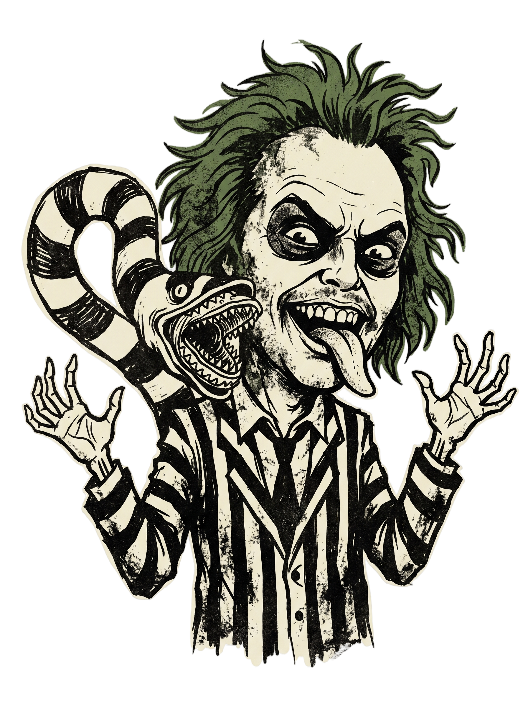 Bio-Exorcist Ghoul Pinstripe Punk Horror Comedy Tee