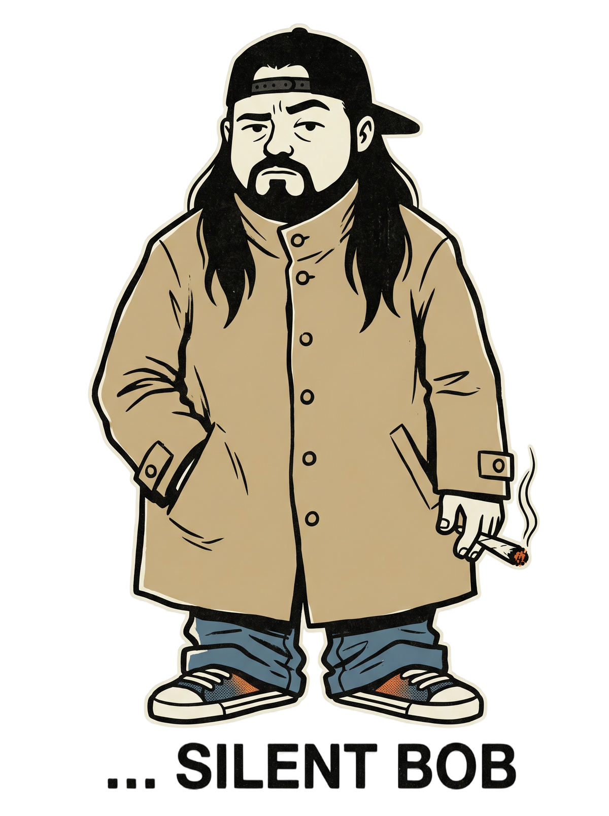 Silent Stoner Sidekick Trench Coat Punk Caricature Tee — Men's Premium Tee