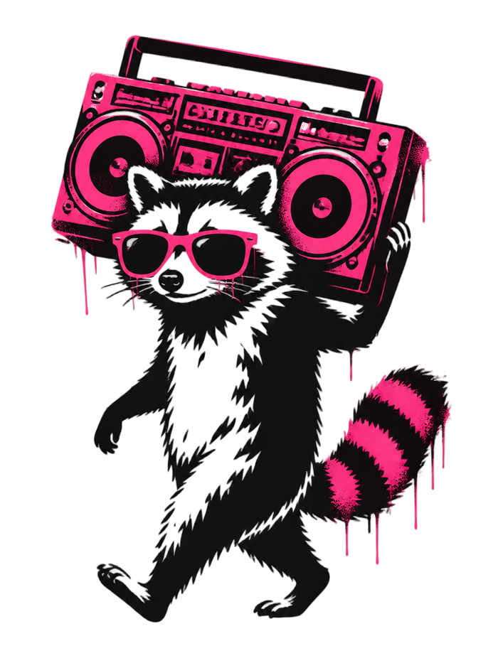 Stencil Raccoon With Boombox Street Art Tee