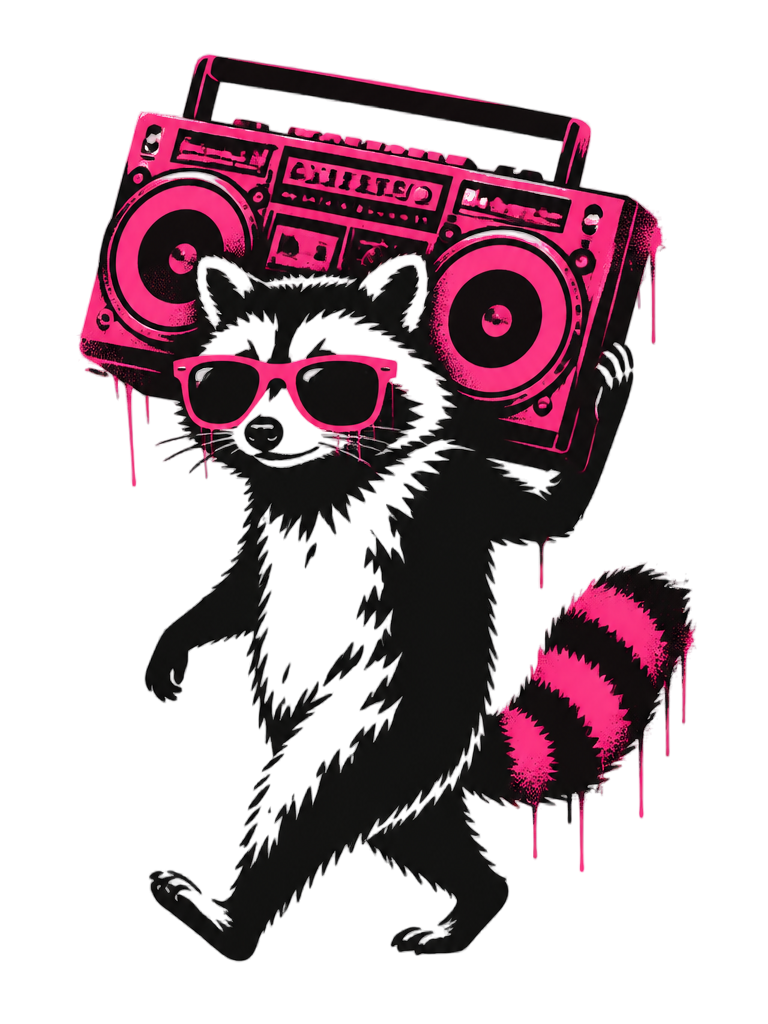 Stencil Raccoon With Boombox Street Art Tee