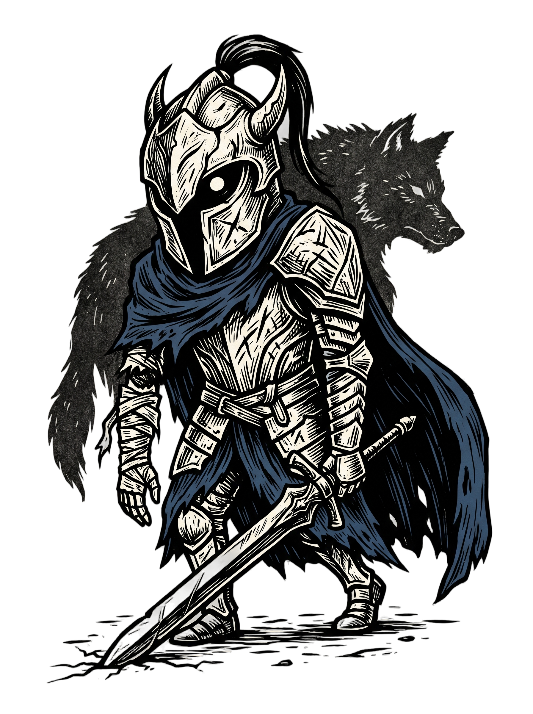 Broken Knight Abysswalker Blackwork Linocut Tee